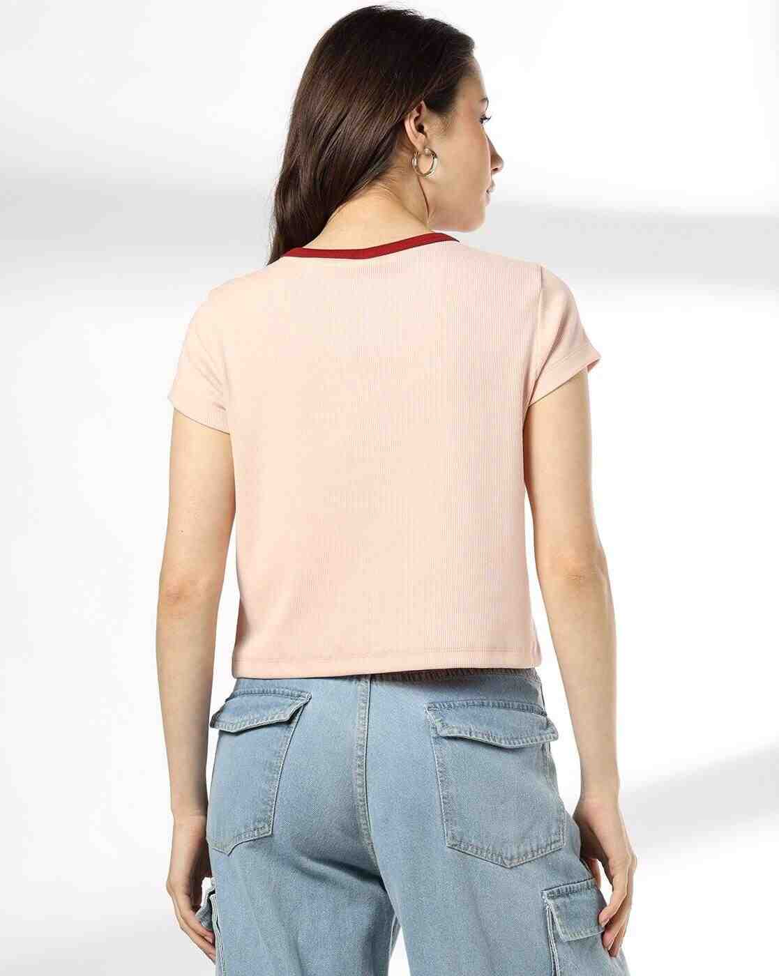 RIO | Women Embroidered Bow Ringer Regular Fit Crew-Neck T-Shirt|2
