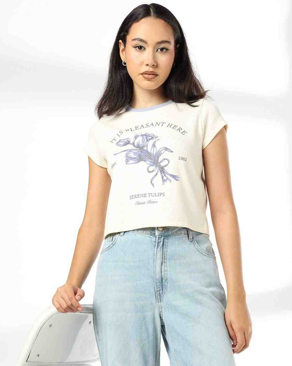 RIO | Women Graphic Print Ringer Regular Fit Crew-Neck T-Shirt|0