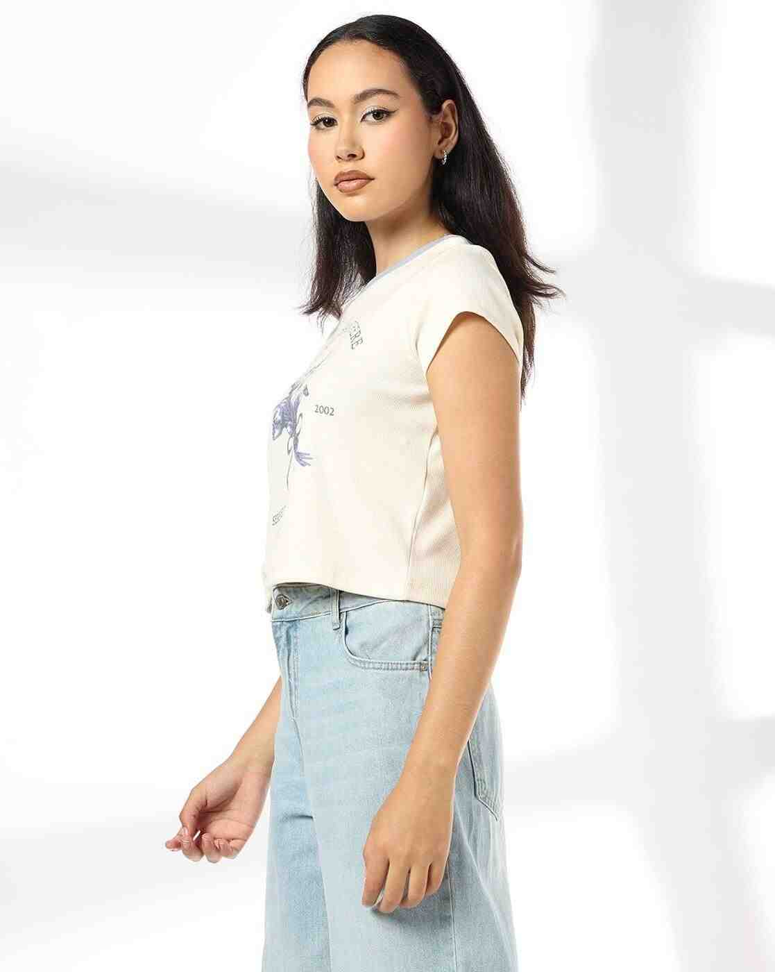 RIO | Women Graphic Print Ringer Regular Fit Crew-Neck T-Shirt|1