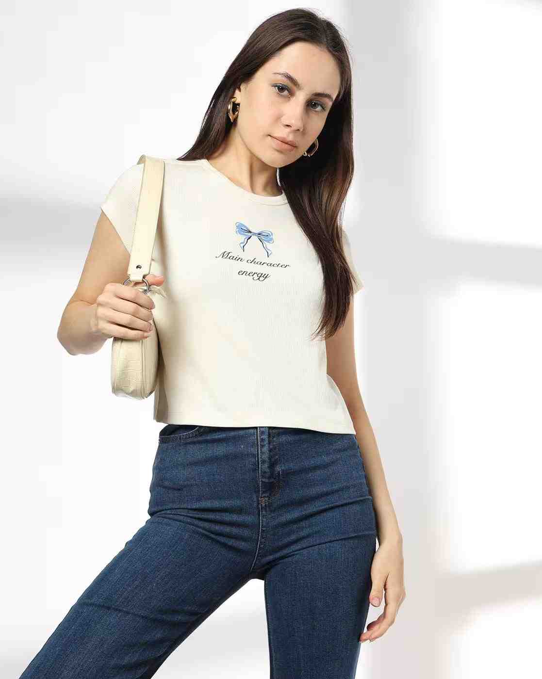 RIO | Women Typographic Print Regular Fit Crew-Neck T-Shirt|0