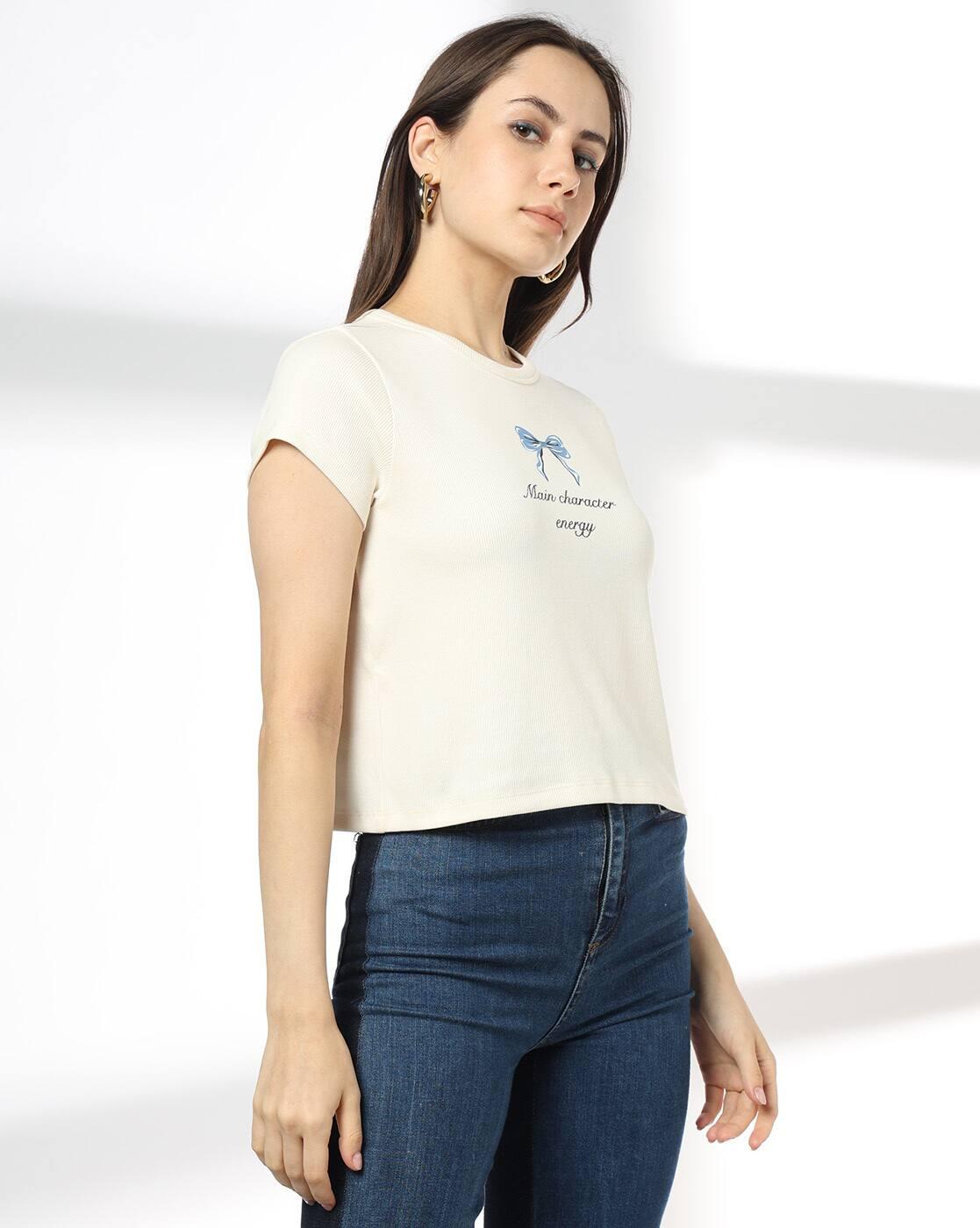 RIO | Women Typographic Print Regular Fit Crew-Neck T-Shirt|1