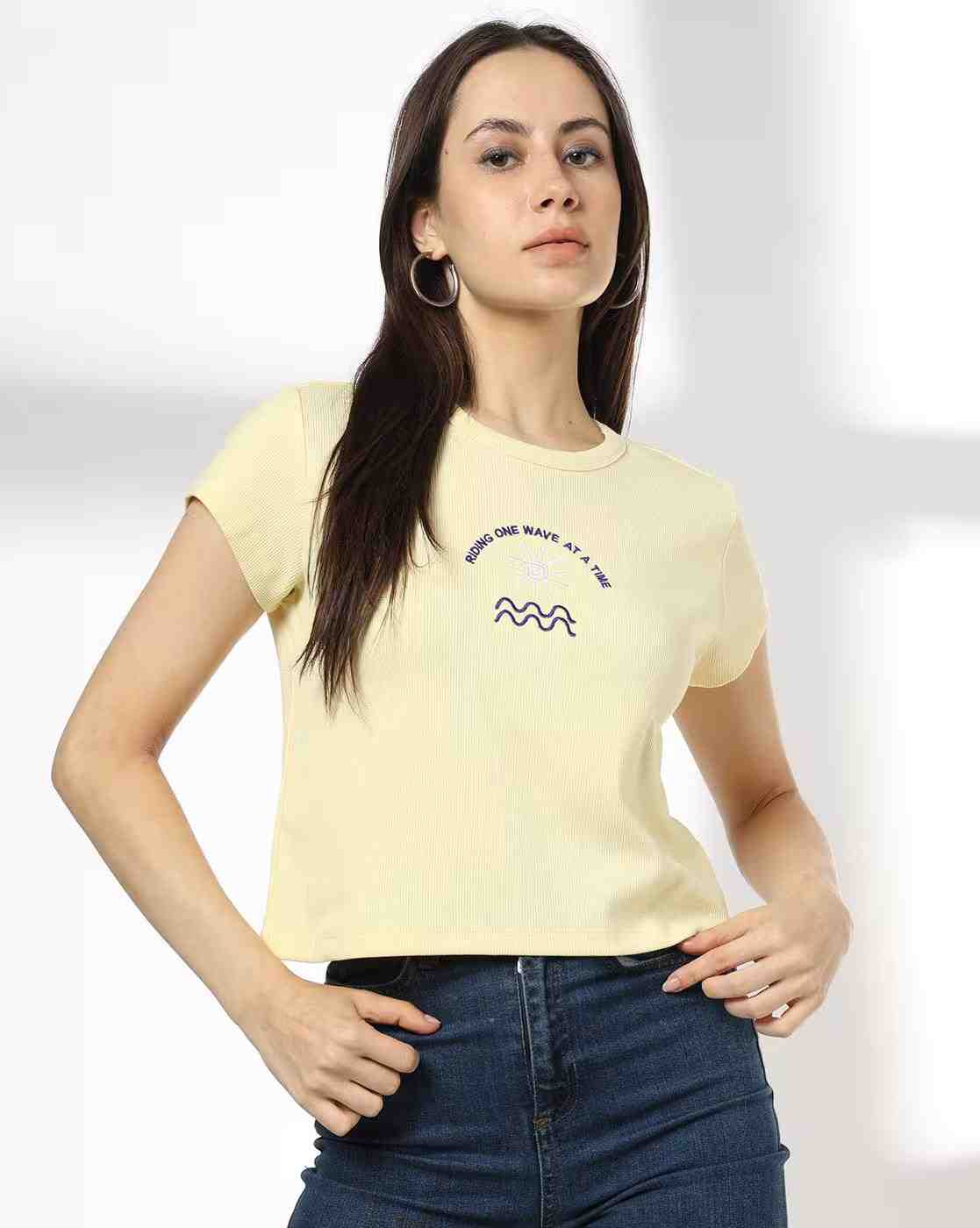 RIO | Women Embroidered Regular Fit Crew-Neck T-Shirt|0