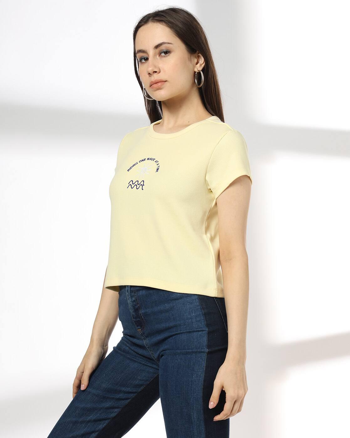 RIO | Women Embroidered Regular Fit Crew-Neck T-Shirt|1