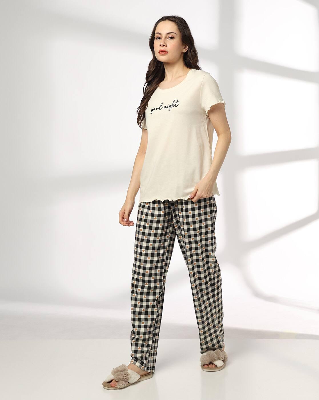 RIO | Women Checked Pyjamas & T-Shirt Set|0