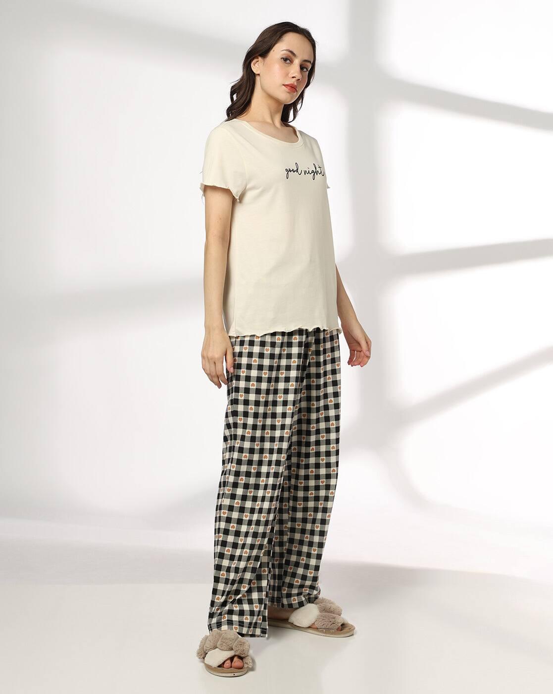 RIO | Women Checked Pyjamas & T-Shirt Set|1