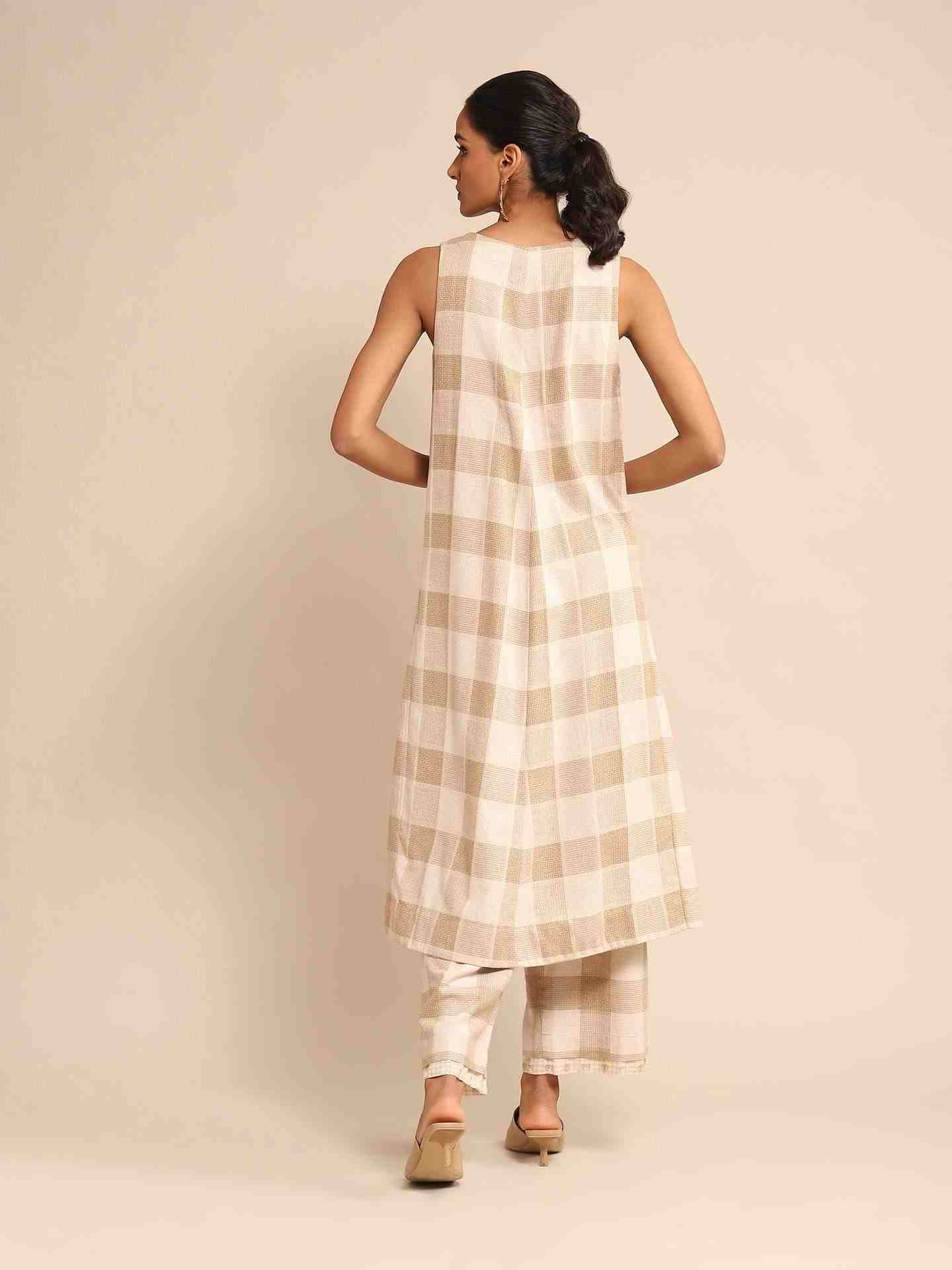 Beige Urban Elysian Yarn-Dyed  Kurta Set