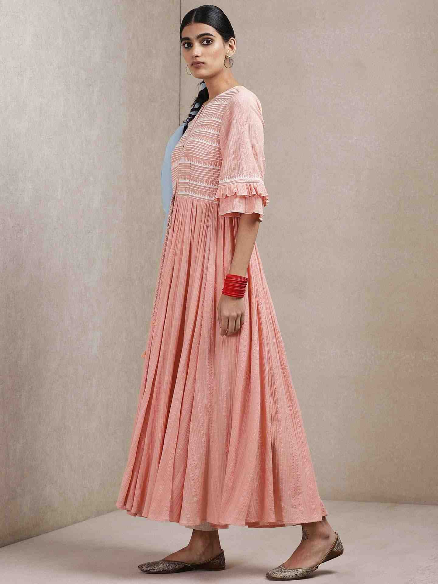 Peach Tribal Lines Crepe Suit Set