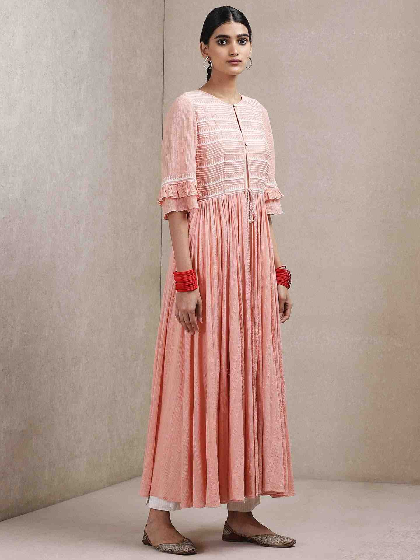 Peach Tribal Lines Crepe Suit Set