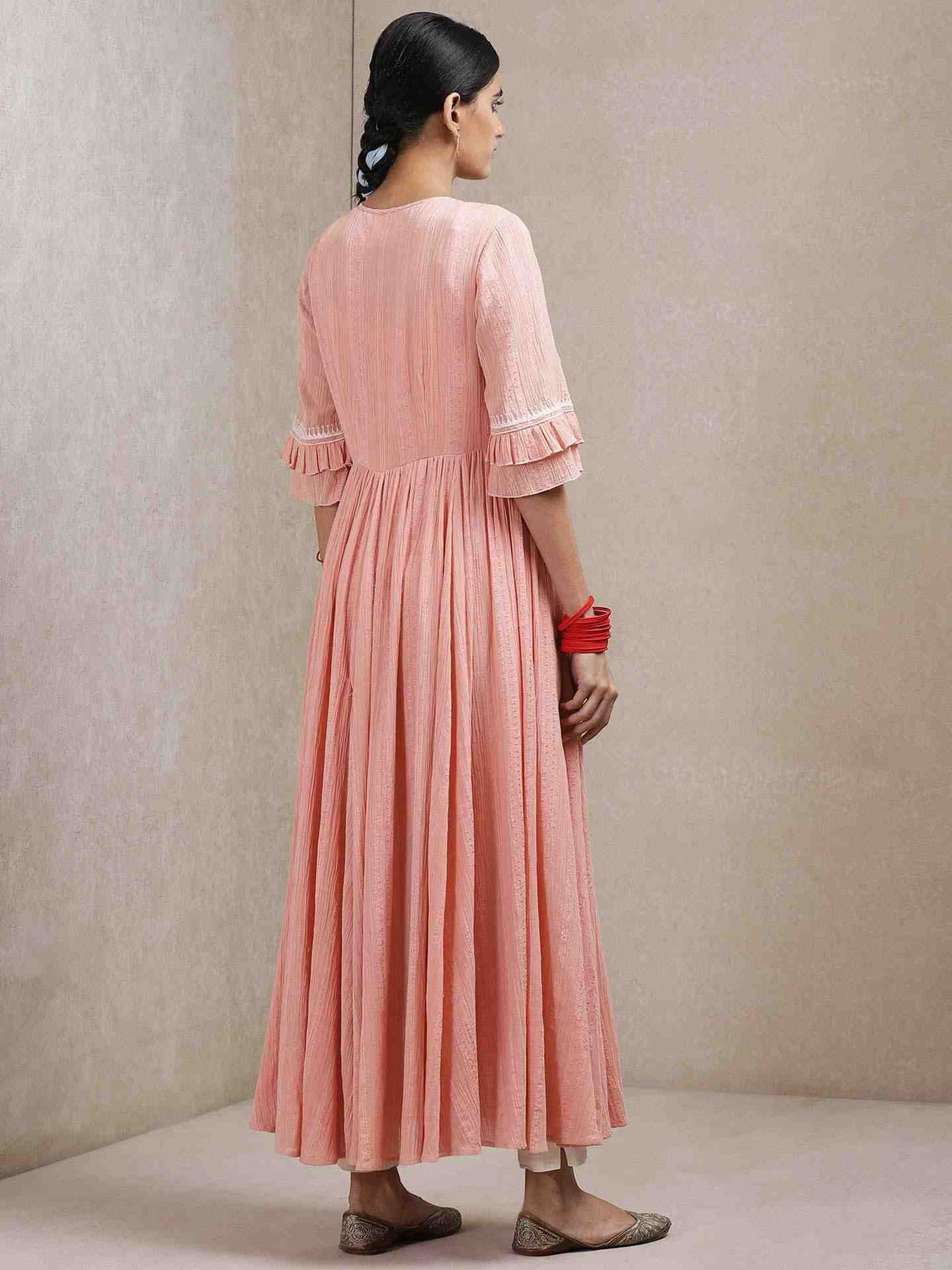 Peach Tribal Lines Crepe Suit Set