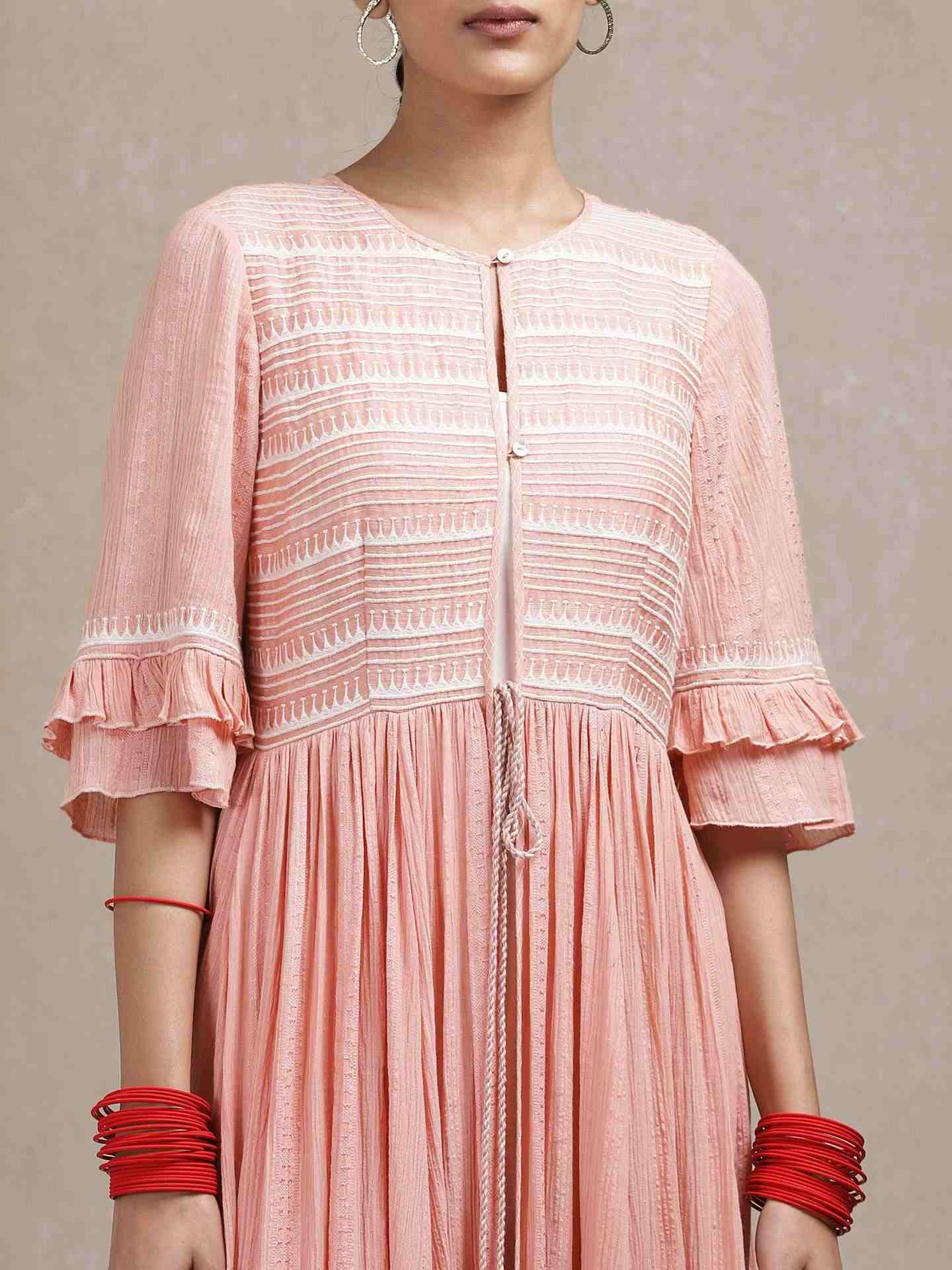 Peach Tribal Lines Crepe Suit Set