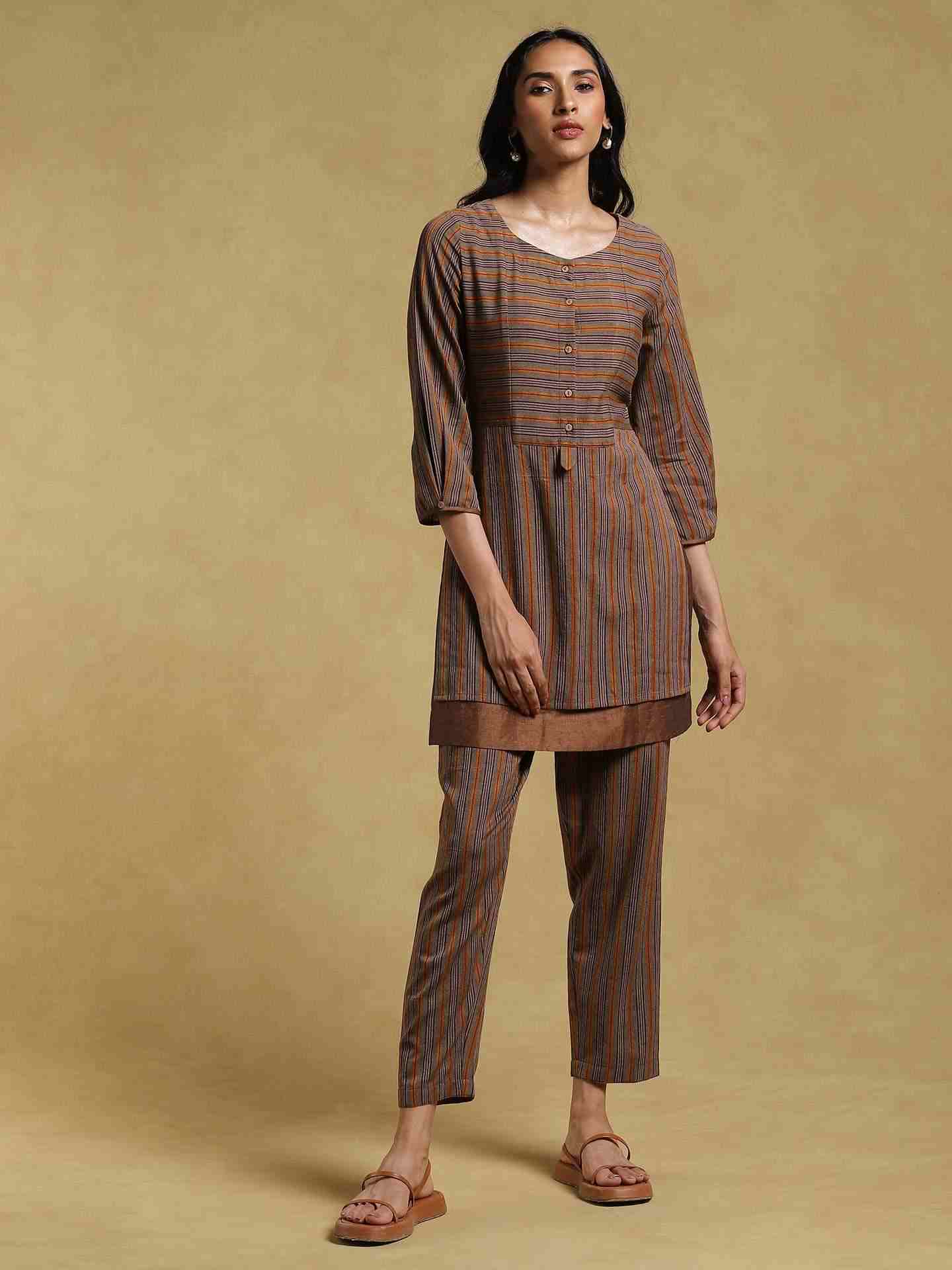 Brown Ethereal Yarn-Dyed  Co-Ord Set