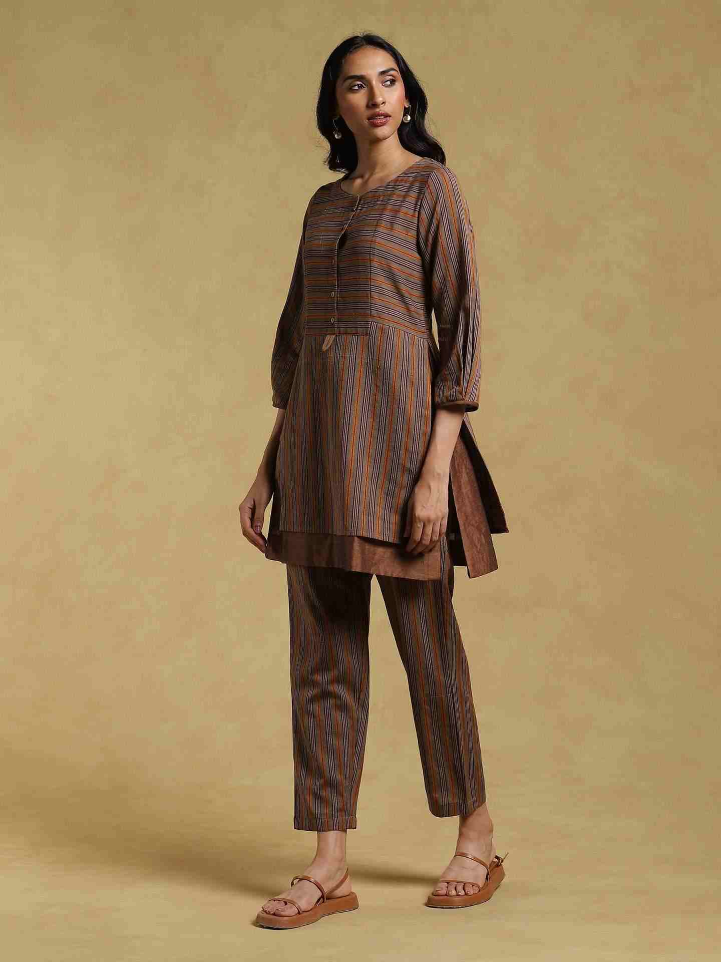 Brown Ethereal Yarn-Dyed  Co-Ord Set