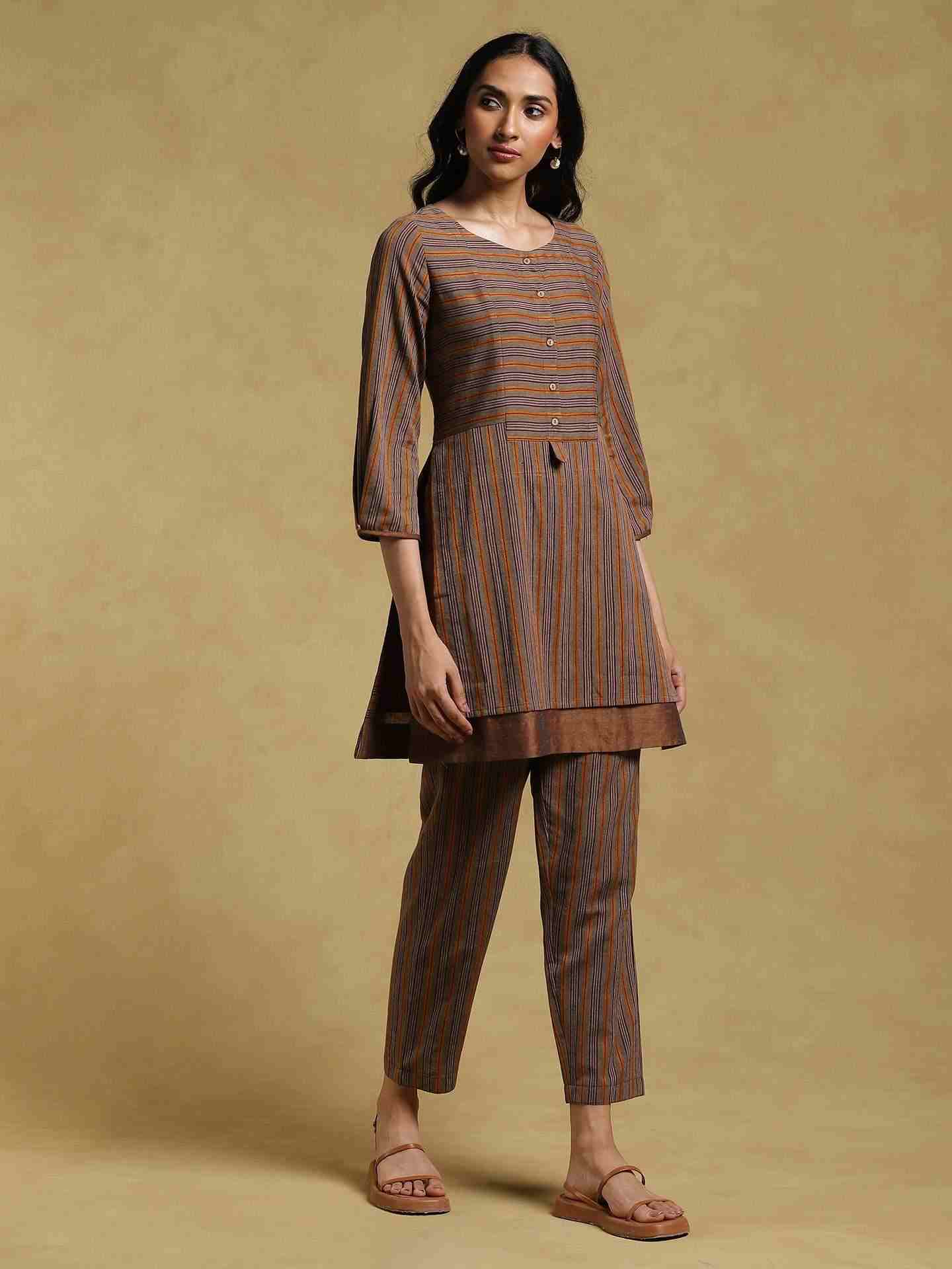 Brown Ethereal Yarn-Dyed  Co-Ord Set