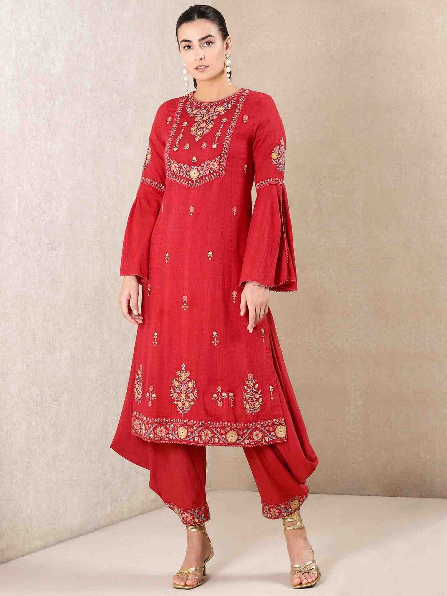 Red Tales Of Uzbek Cotton Kurta Set