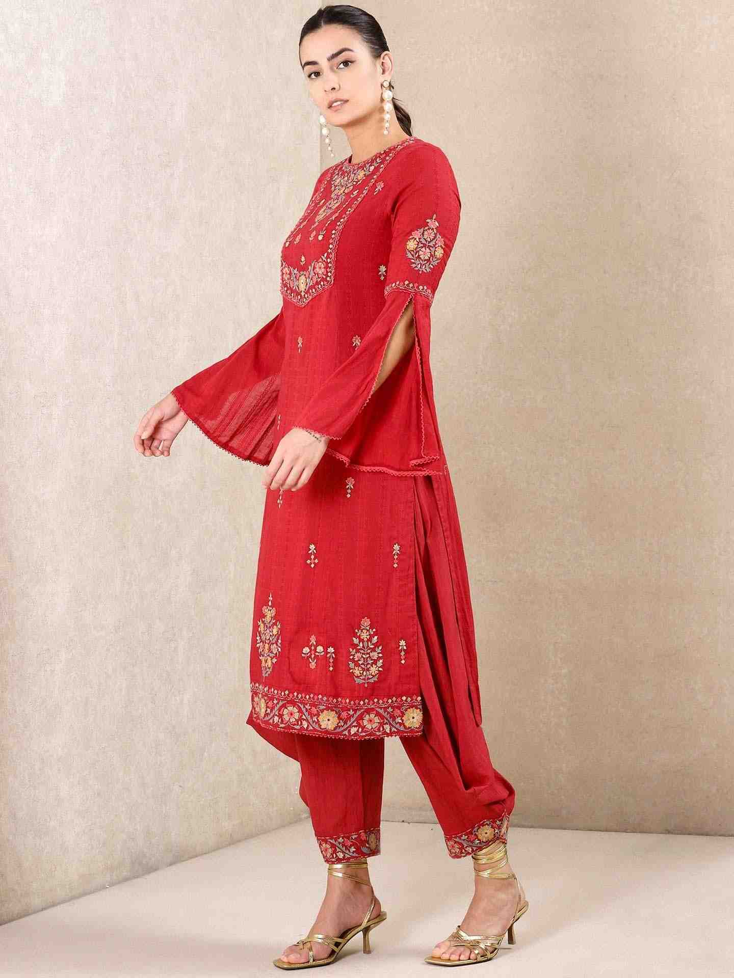 Red Tales Of Uzbek Cotton Kurta Set