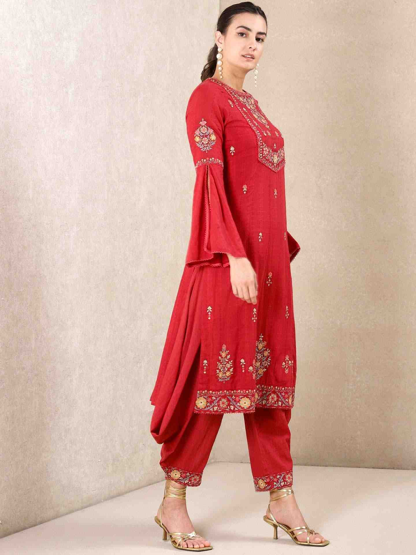 Red Tales Of Uzbek Cotton Kurta Set