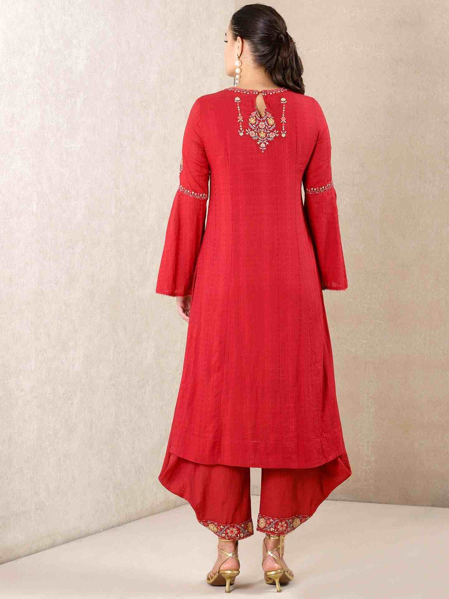 Red Tales Of Uzbek Cotton Kurta Set
