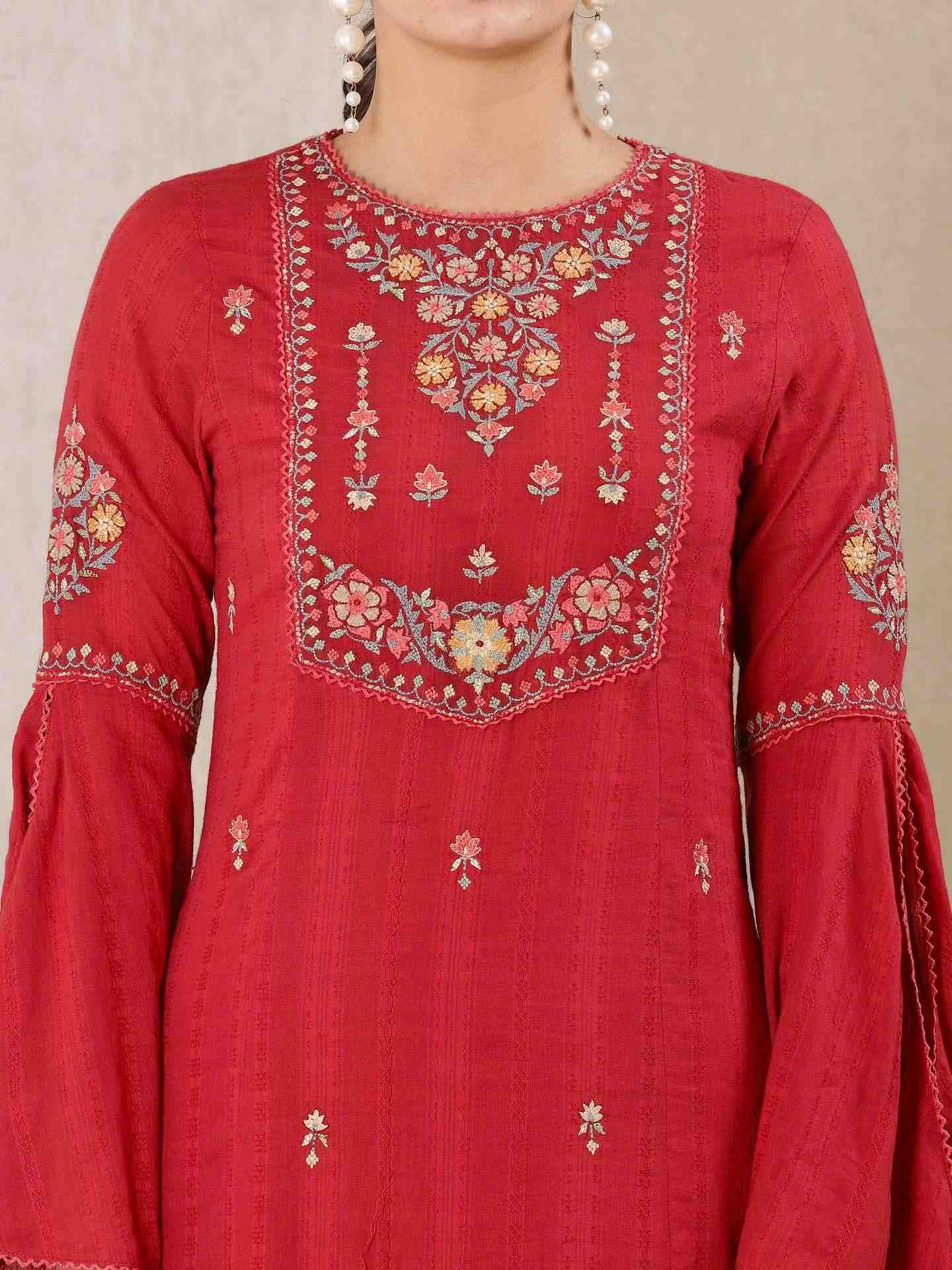 Red Tales Of Uzbek Cotton Kurta Set