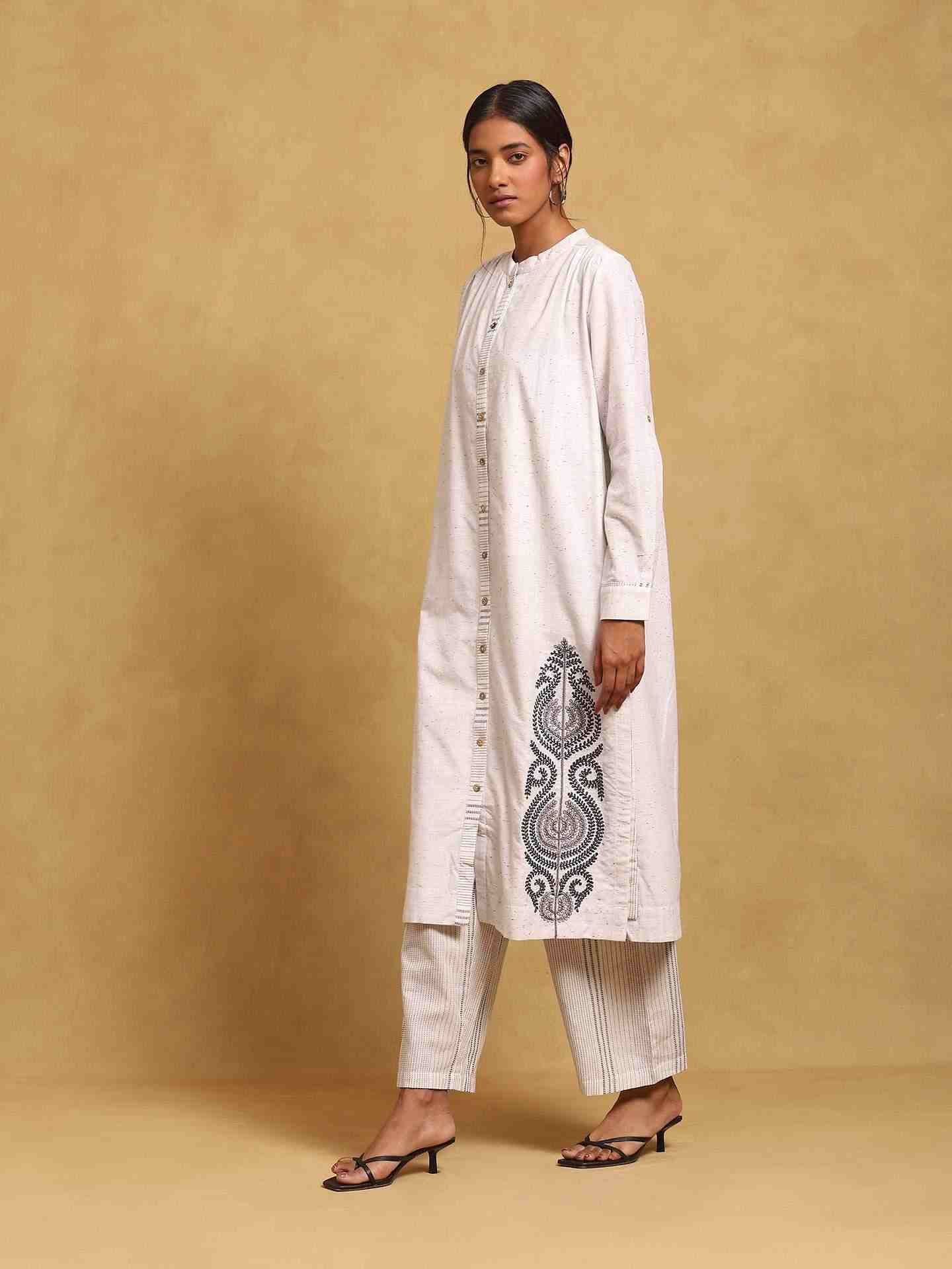 White Whimsical Heritage Cotton Kurta Set