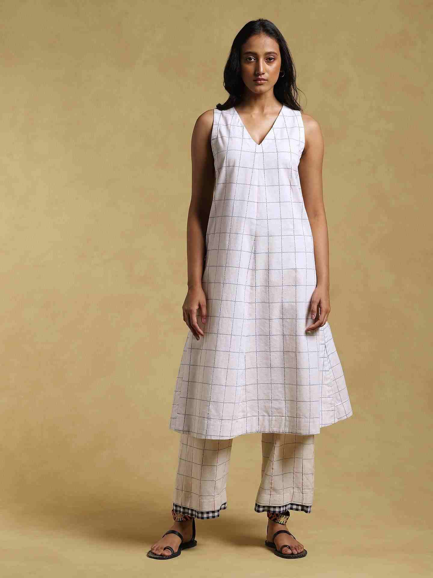 White Ethereal Yarn-Dyed  Kurta Set