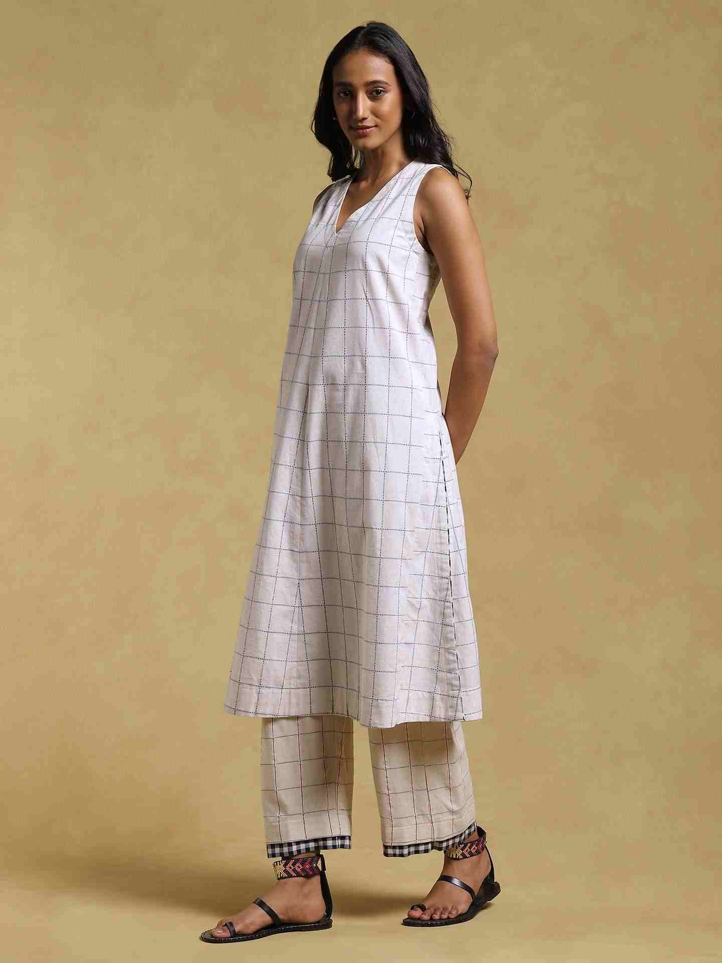 White Ethereal Yarn-Dyed  Kurta Set