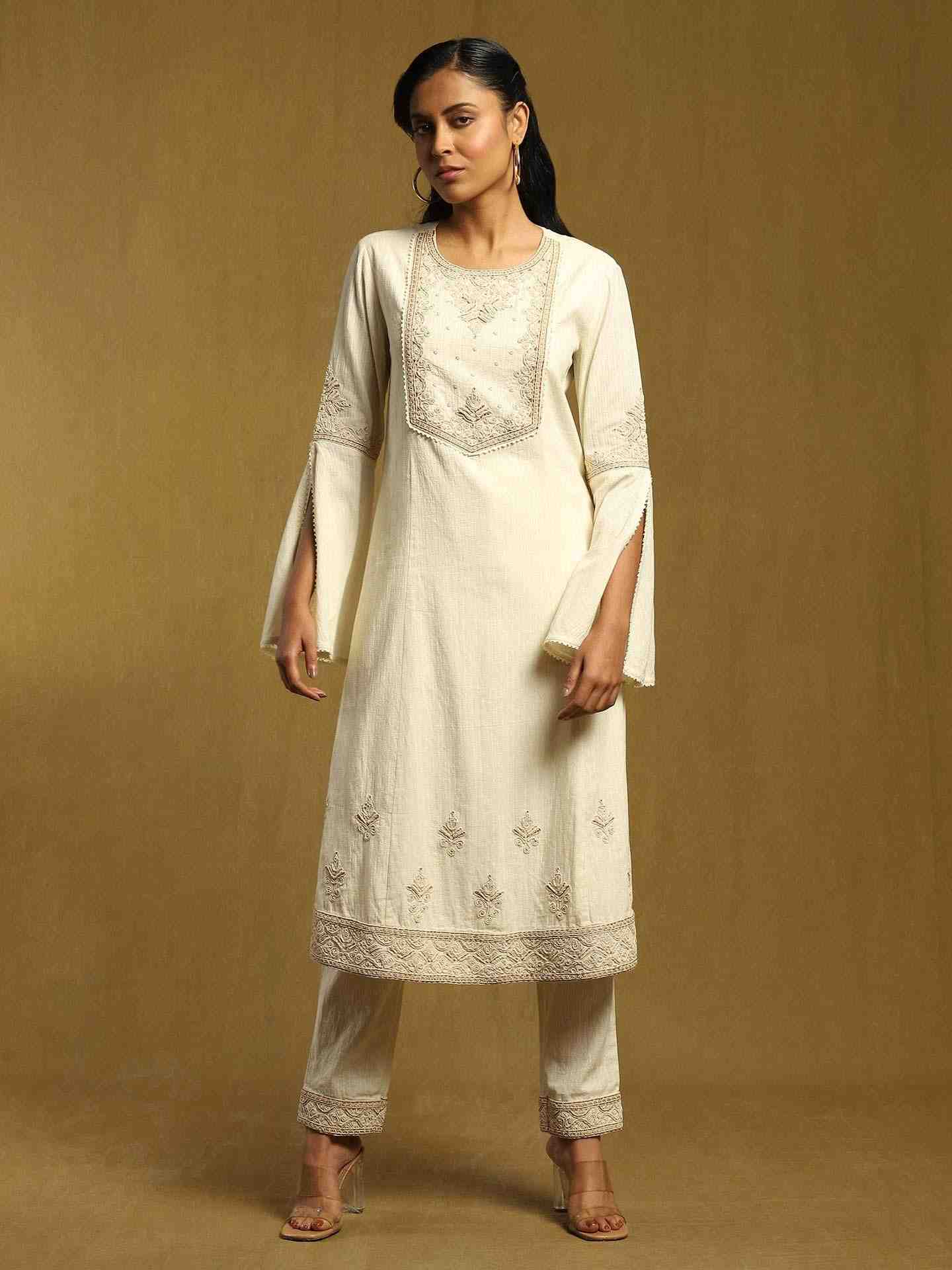 Off White Kora Cotton Kurta Set
