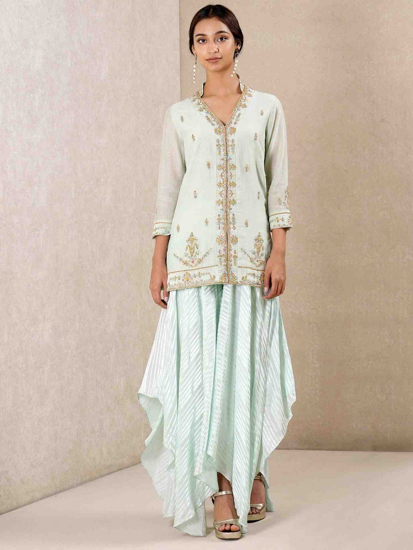 Mint Begum Chanderi Suit Set