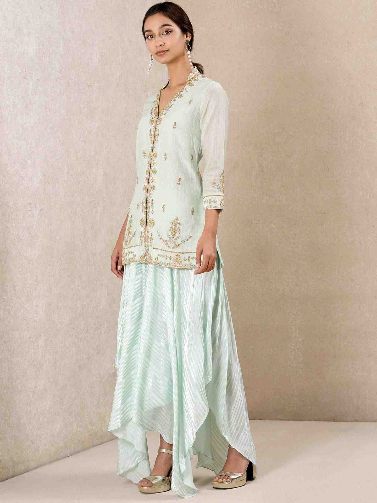 Mint Begum Chanderi Suit Set