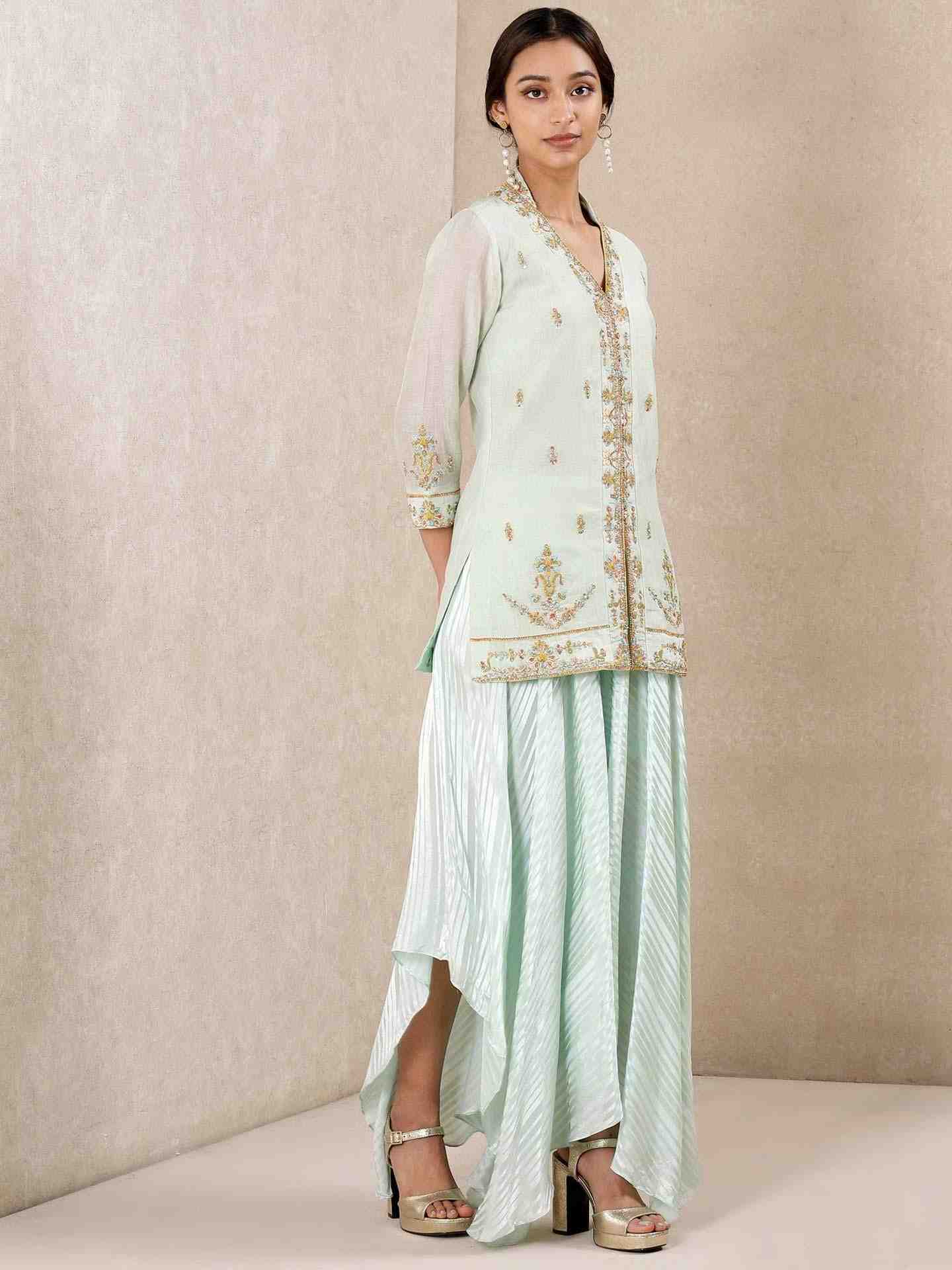 Mint Begum Chanderi Suit Set
