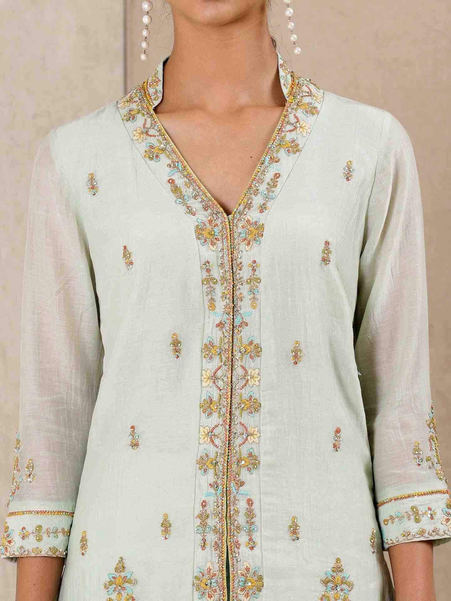 Mint Begum Chanderi Suit Set