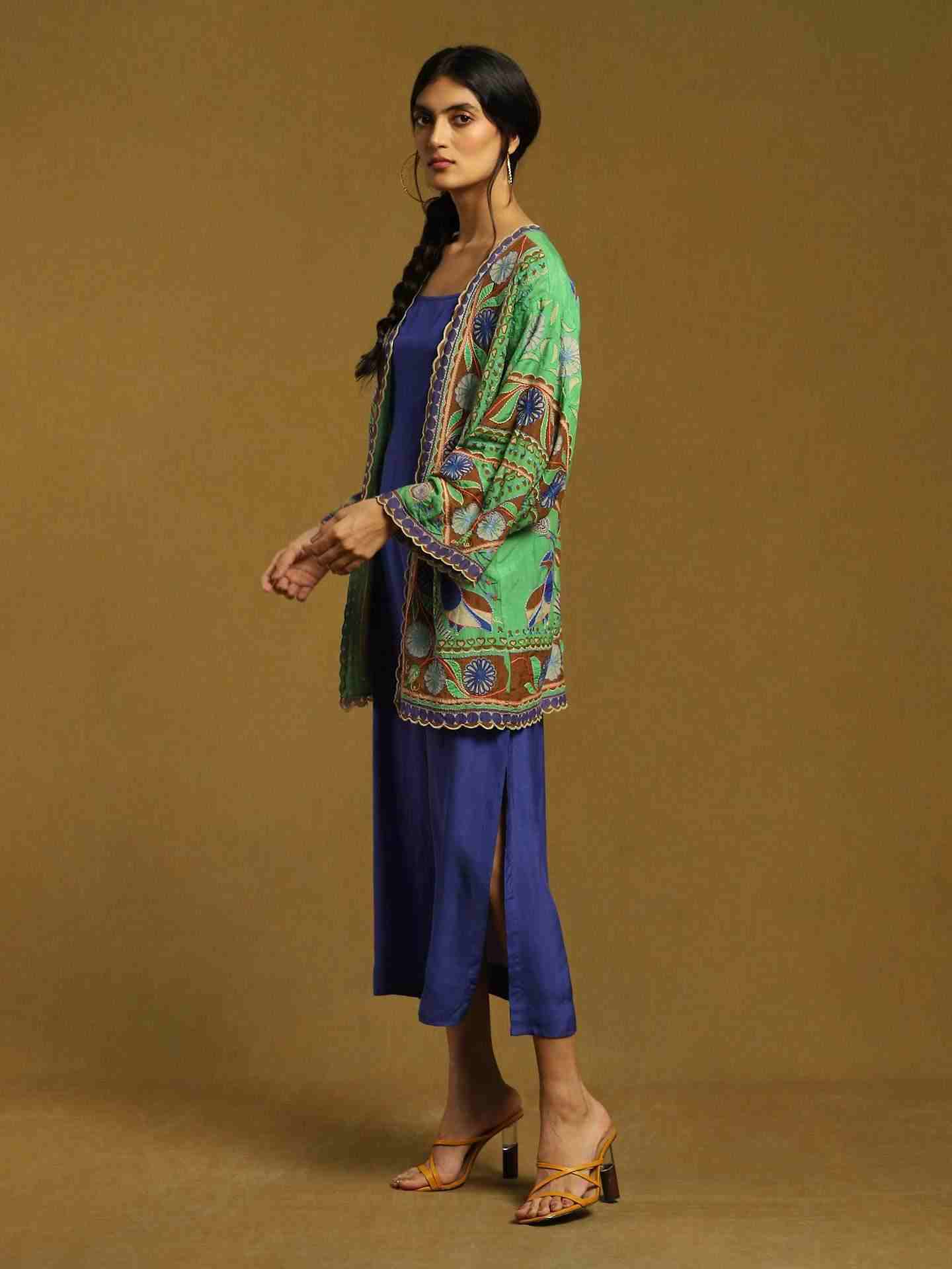 Green Chiriya Chanderi Shift Dress