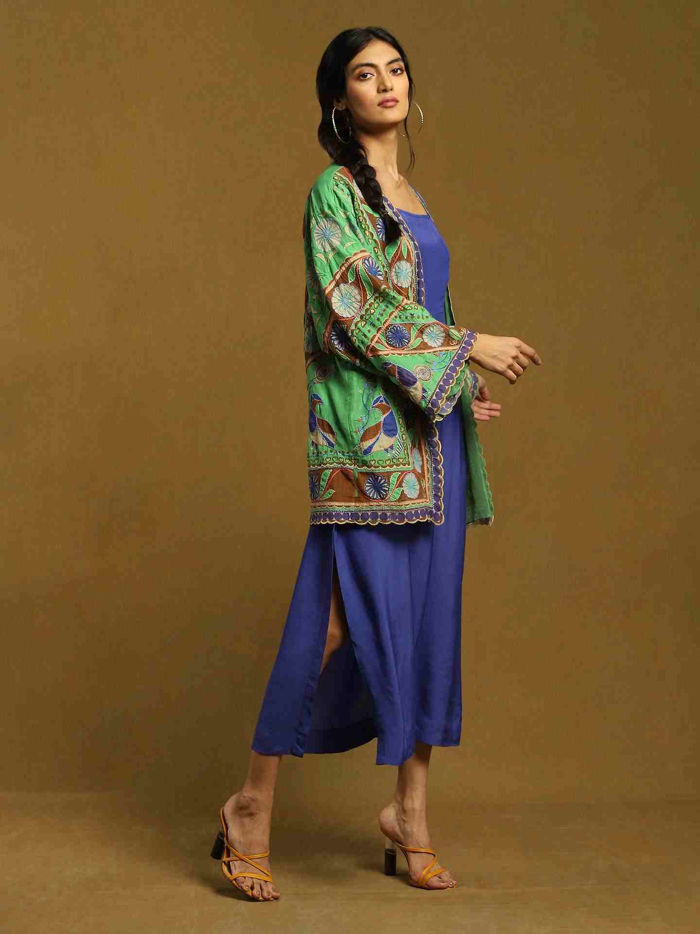 Green Chiriya Chanderi Shift Dress