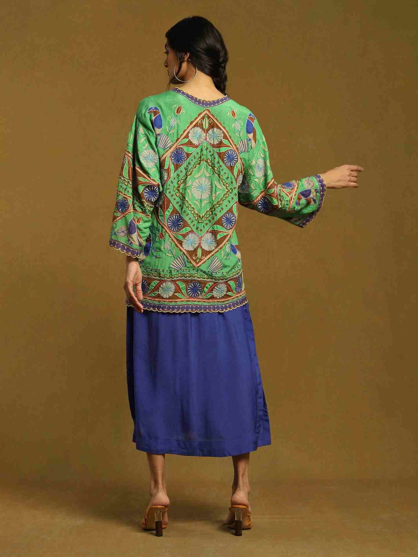 Green Chiriya Chanderi Shift Dress