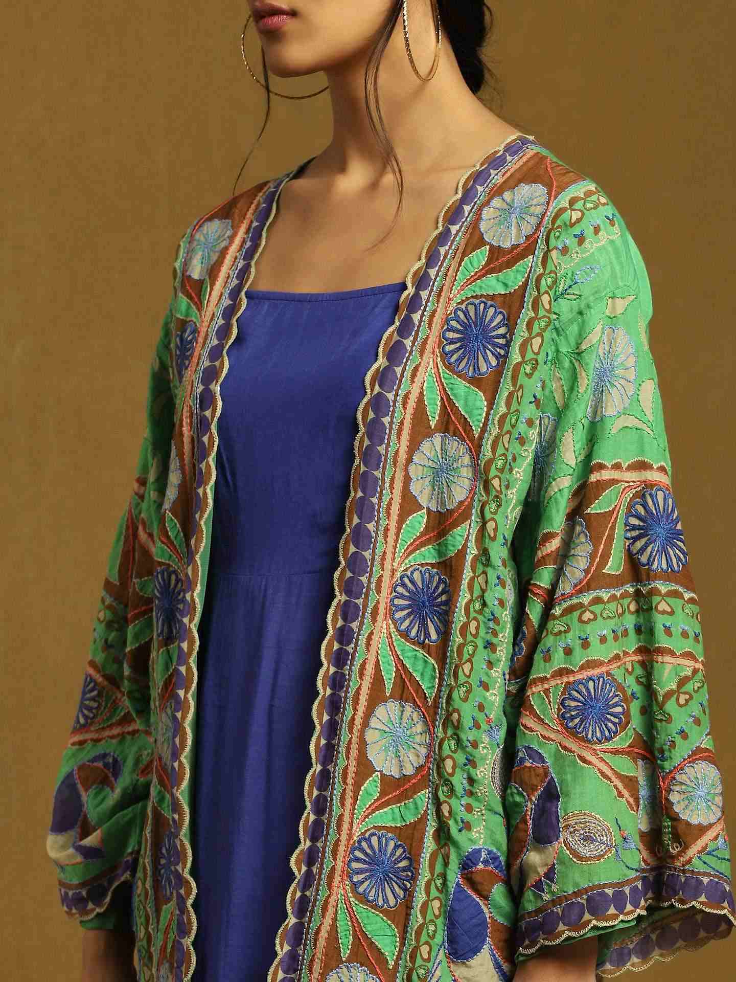 Green Chiriya Chanderi Shift Dress
