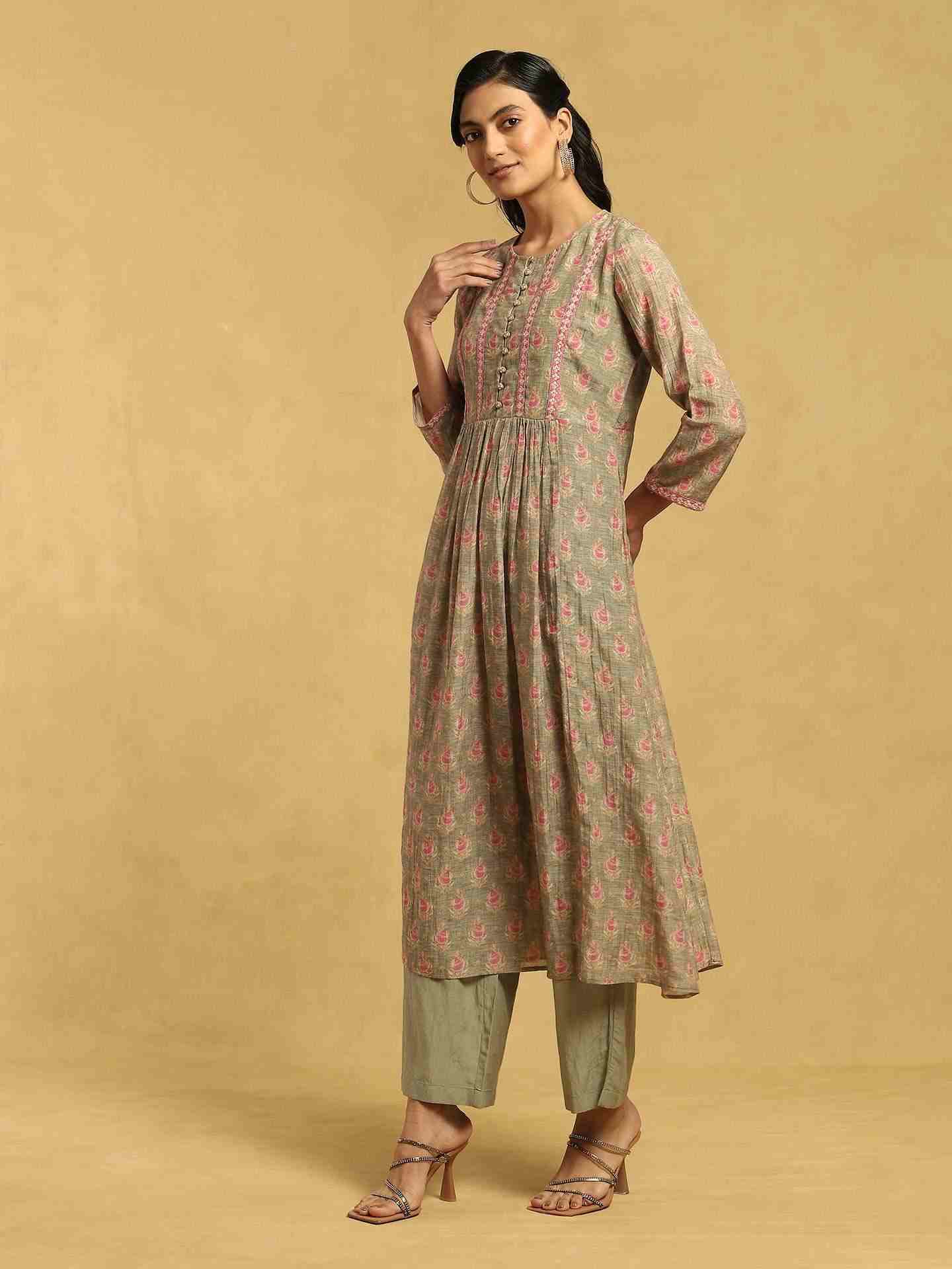 Olive Bulbul Chanderi Kurta Set