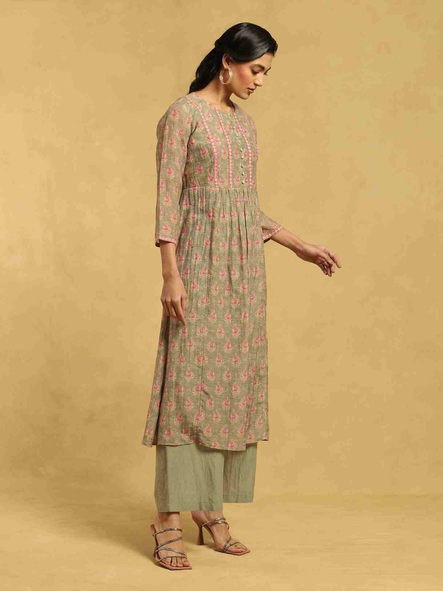 Olive Bulbul Chanderi Kurta Set