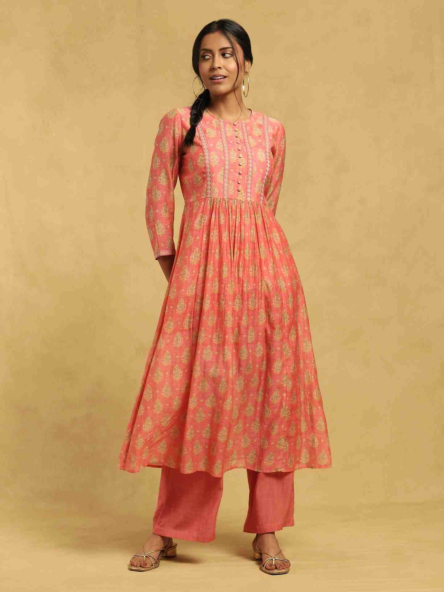 Peach Bulbul Chanderi Kurta Set