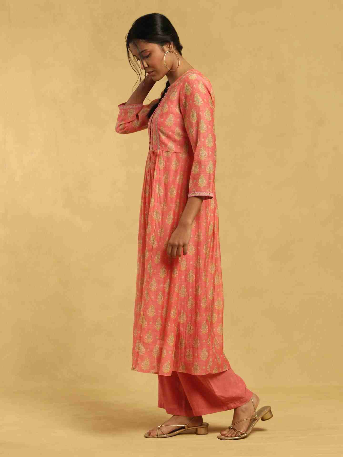 Peach Bulbul Chanderi Kurta Set