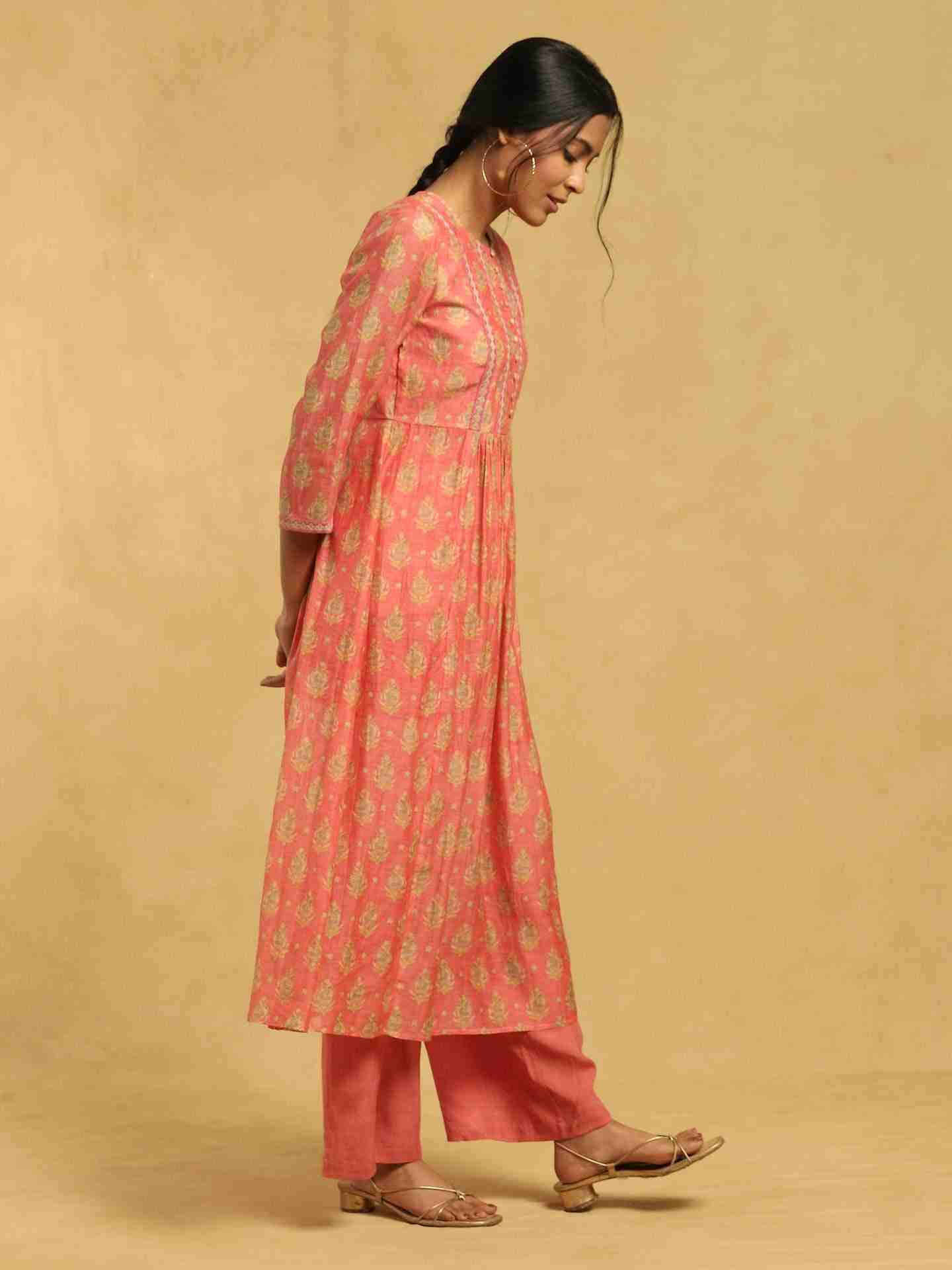 Peach Bulbul Chanderi Kurta Set