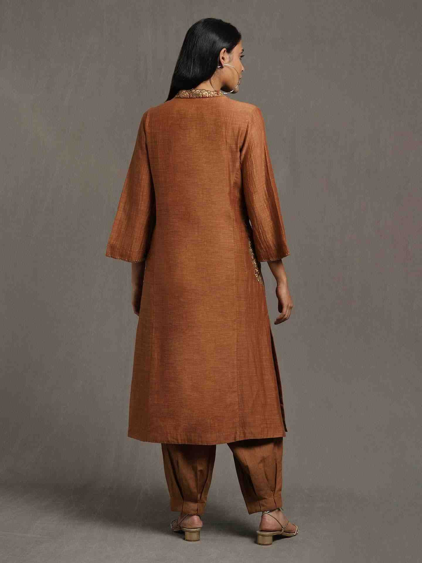 Brown Whimsical Heritage Chanderi Kurta Set