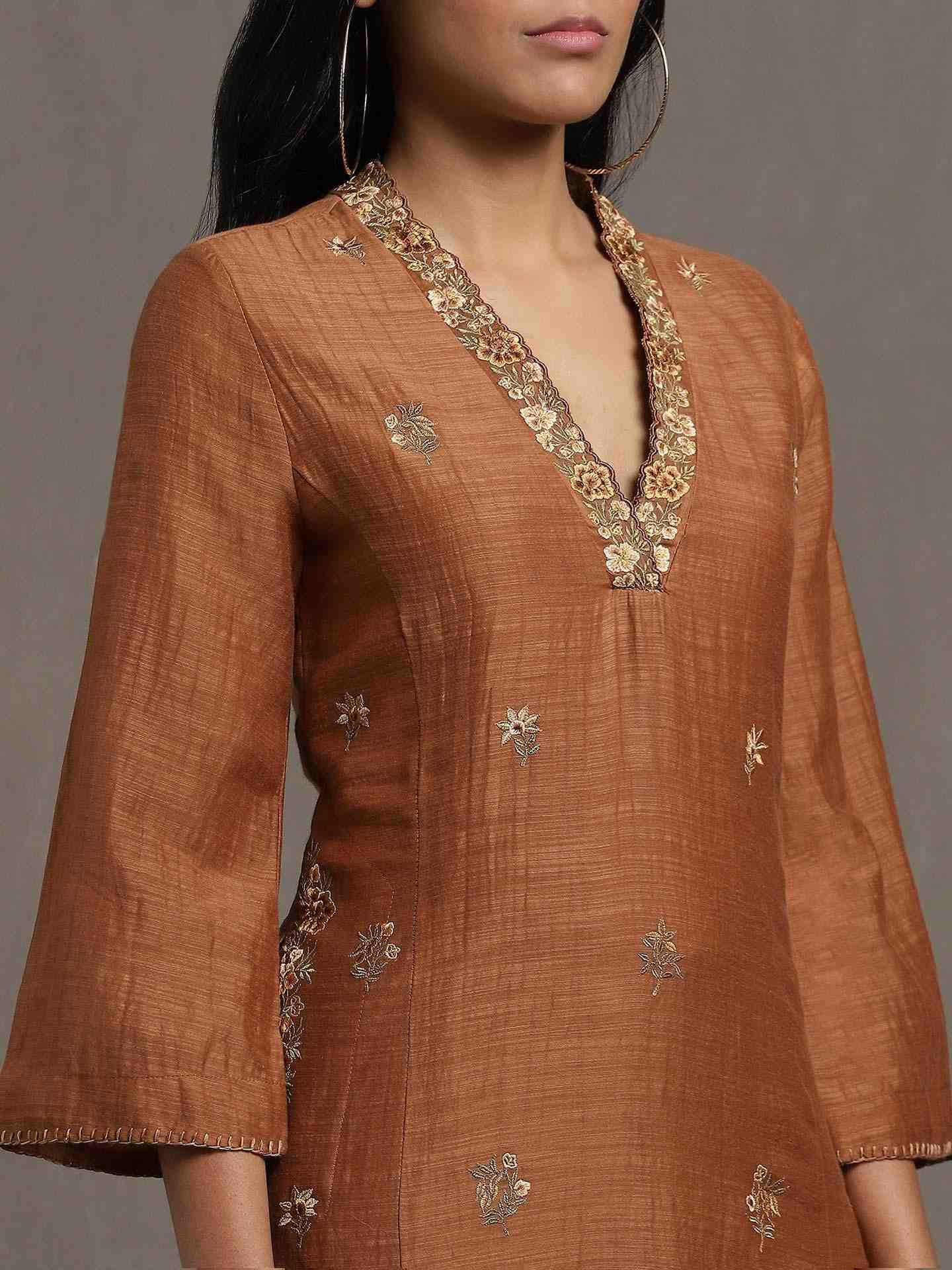 Brown Whimsical Heritage Chanderi Kurta Set