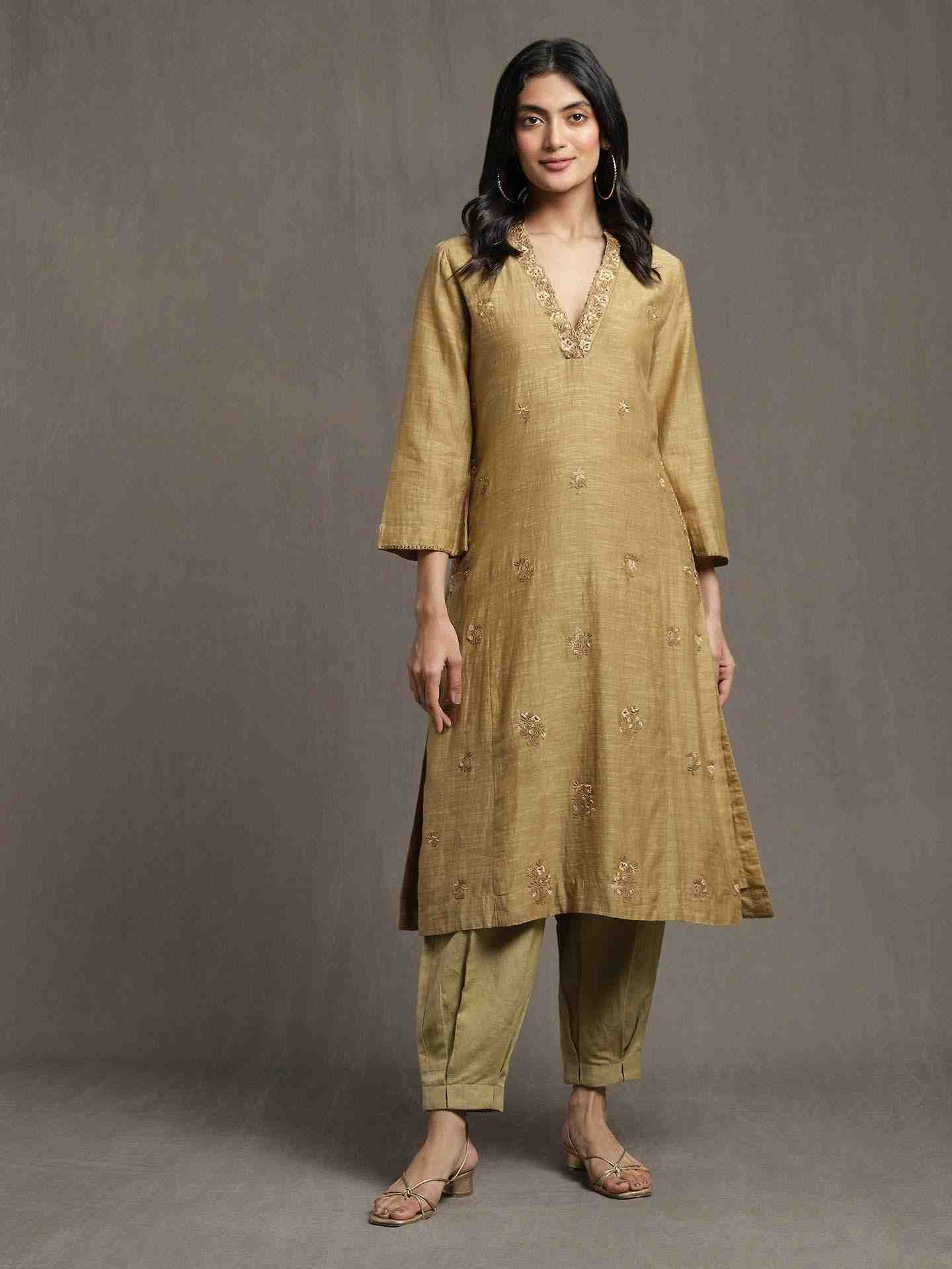 Green Whimsical Heritage Chanderi Kurta Set