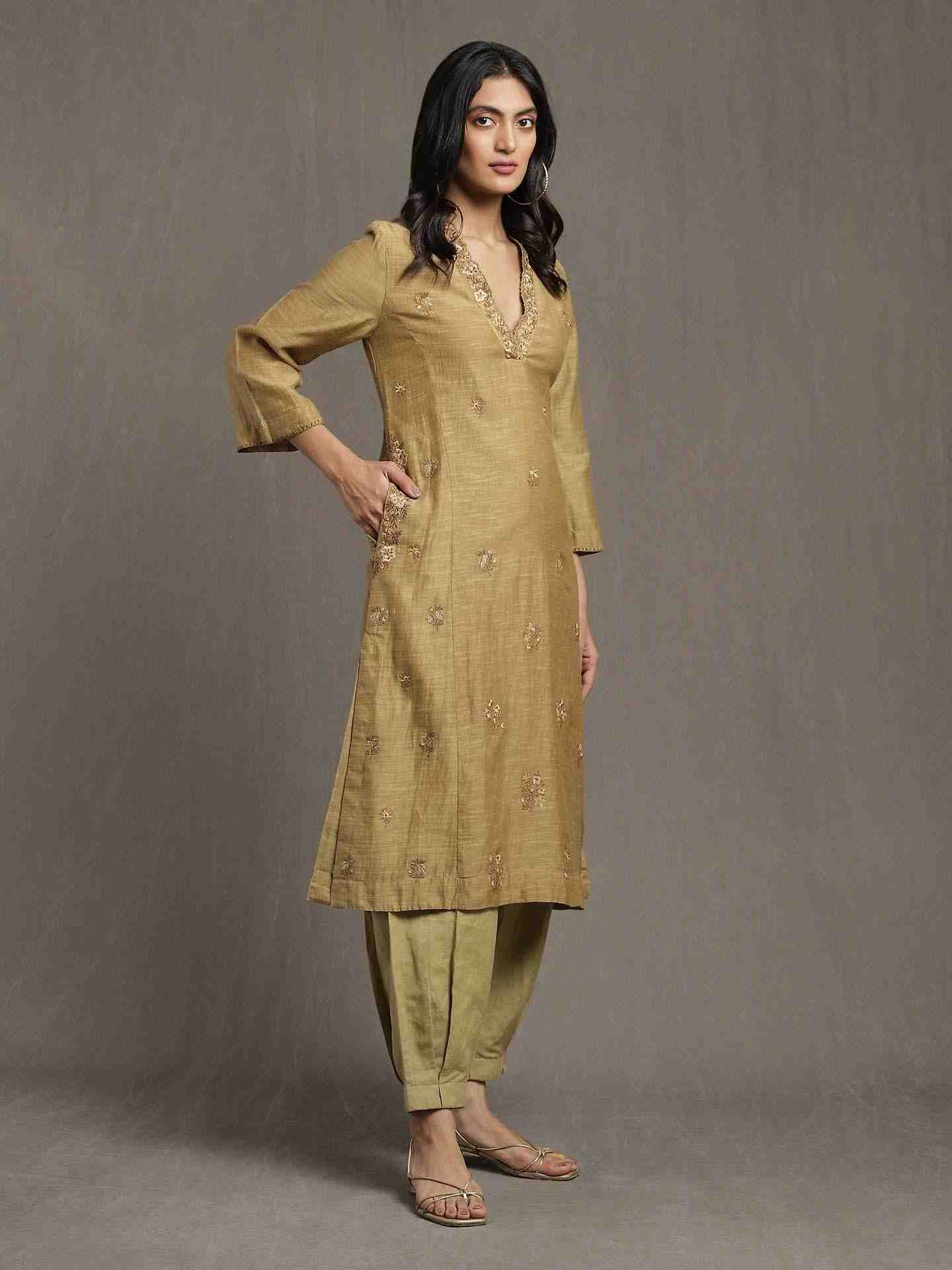 Green Whimsical Heritage Chanderi Kurta Set