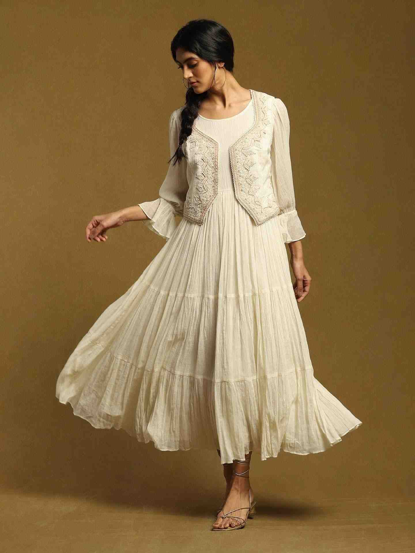 Off White Kora Cotton Dress with Shrug