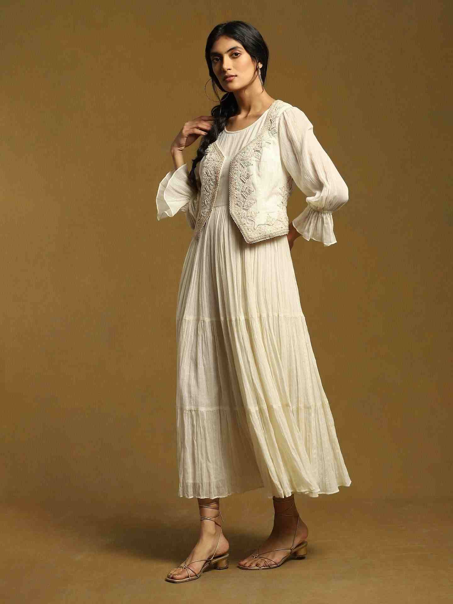 Off White Kora Cotton Dress with Shrug