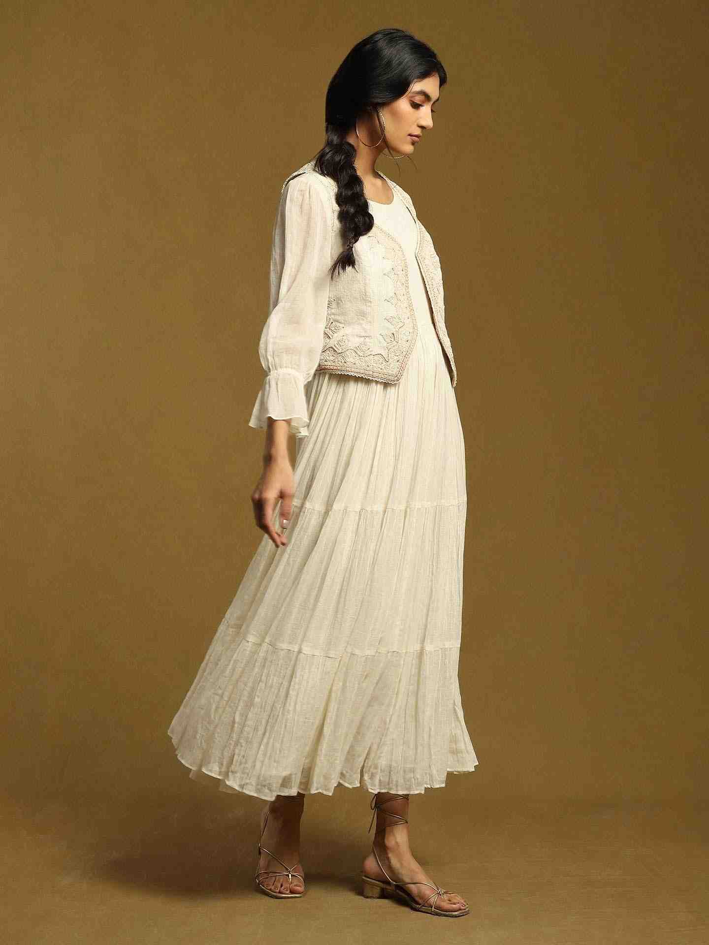 Off White Kora Cotton Dress with Shrug