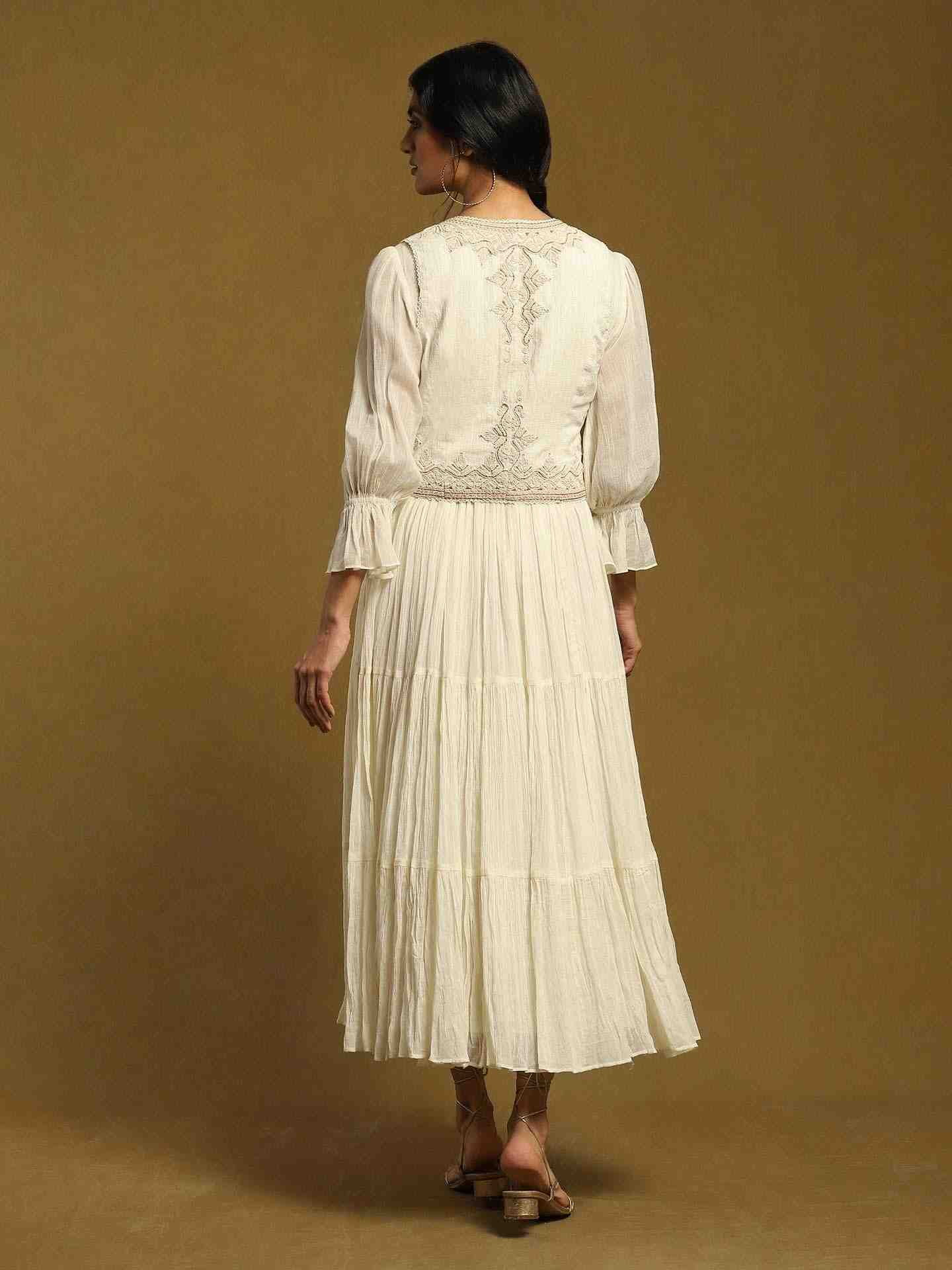 Off White Kora Cotton Dress with Shrug