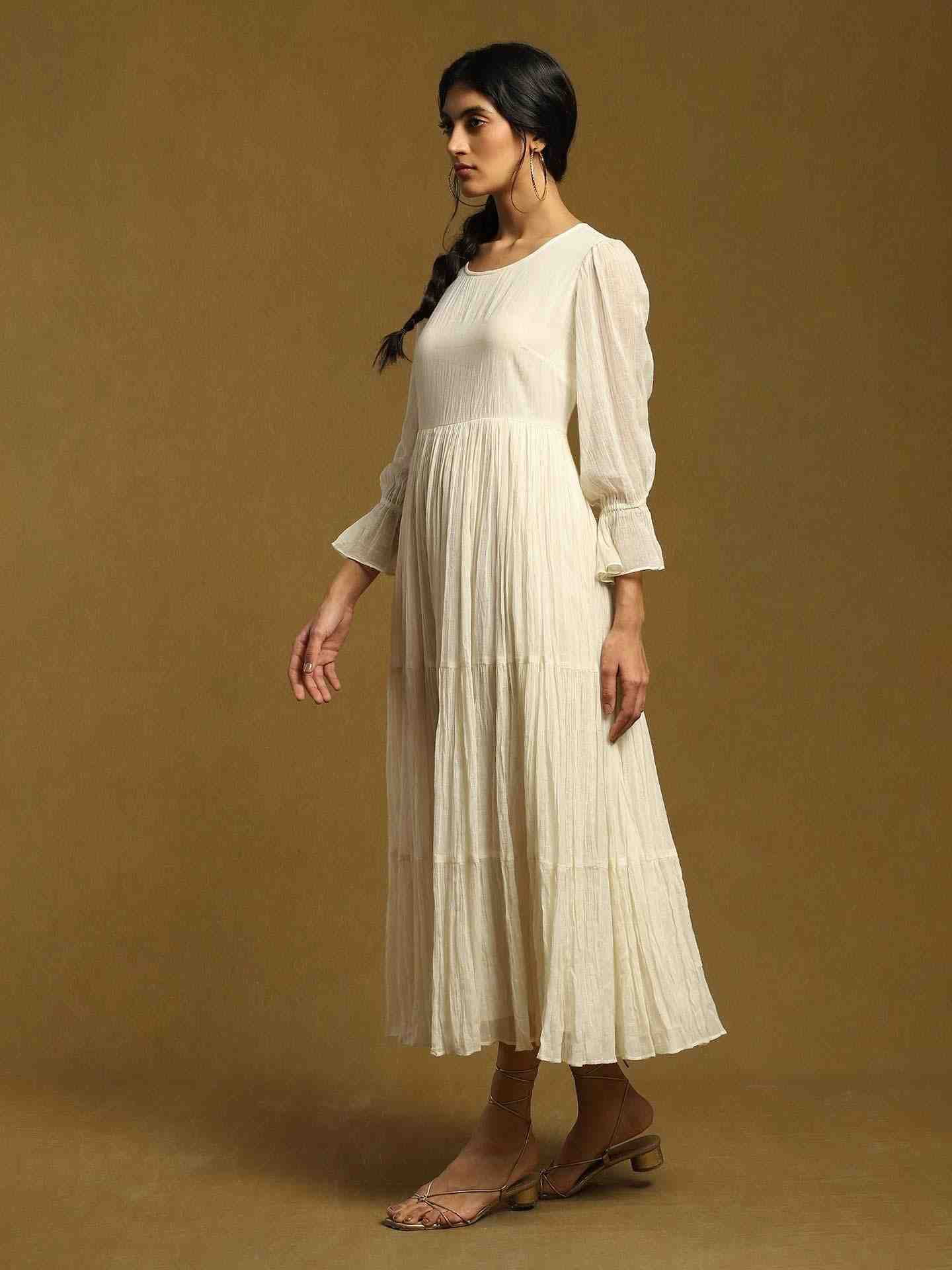 Off White Kora Cotton Dress with Shrug
