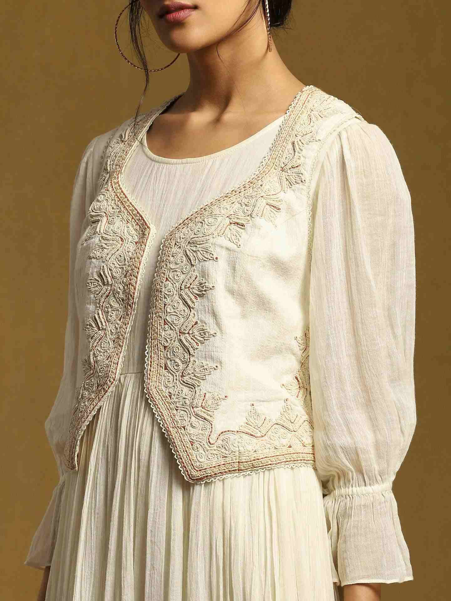 Off White Kora Cotton Dress with Shrug