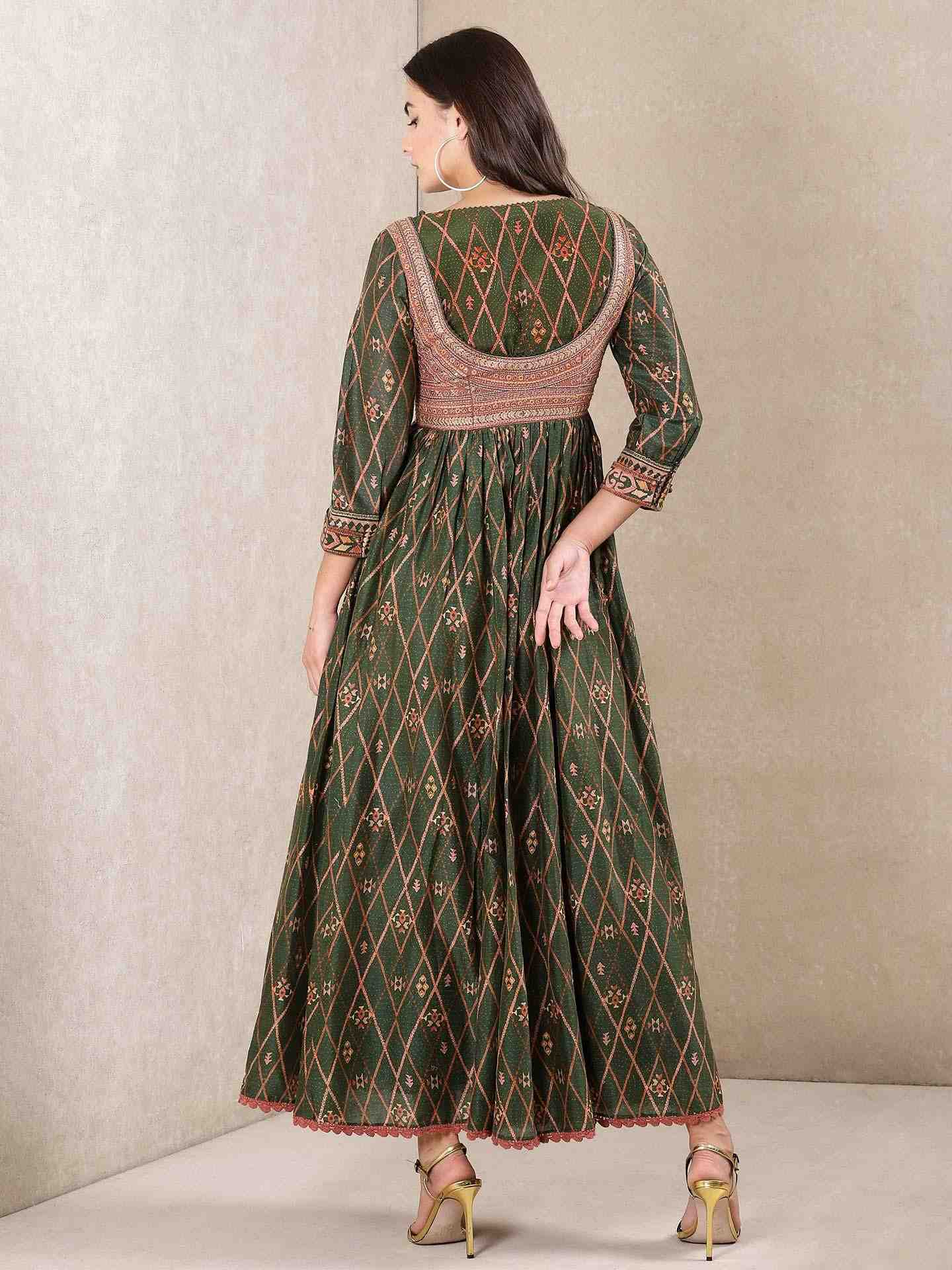 Green Alvira Allover Anarkali Suit Set